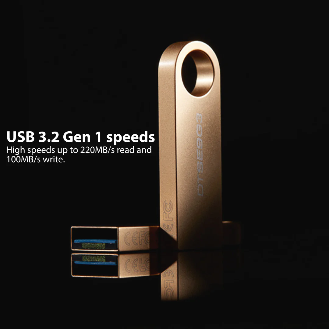 Kingston DataTraveler SE9 G3 USB 3.2 Gen 1 Flash Drive with Gold Casing (128GB) (3-Pack) Bundle - Image 4