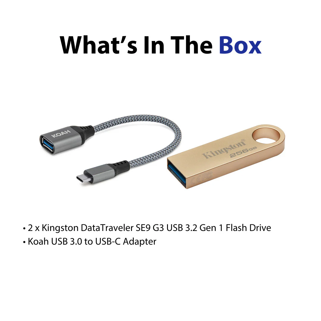 Kingston DataTraveler SE9 G3 USB 3.2 Gen 1 Flash Drive (256GB, 2-Pack) and Adapter Bundle - Image 7