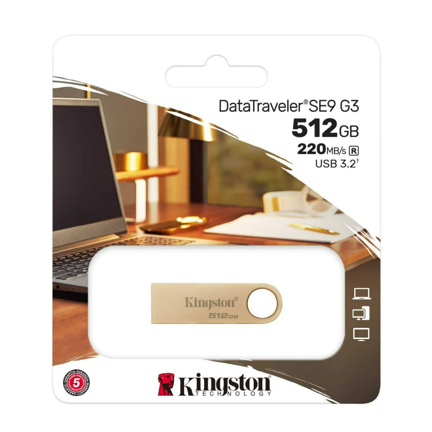 Kingston DataTraveler SE9 G3 USB 3.2 Gen 1 Flash Drive with All-Metal Gold Casing (512GB) - Image 3