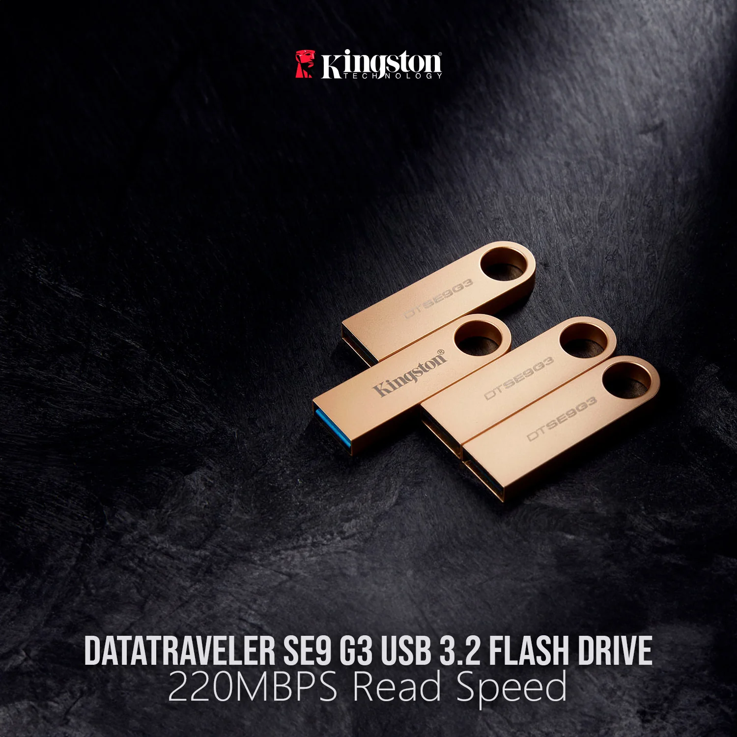 Kingston DataTraveler SE9 G3 USB 3.2 220MBPS Read Speed Flash Drive (10-Pack) and Keyring Set Bundle - Image 2
