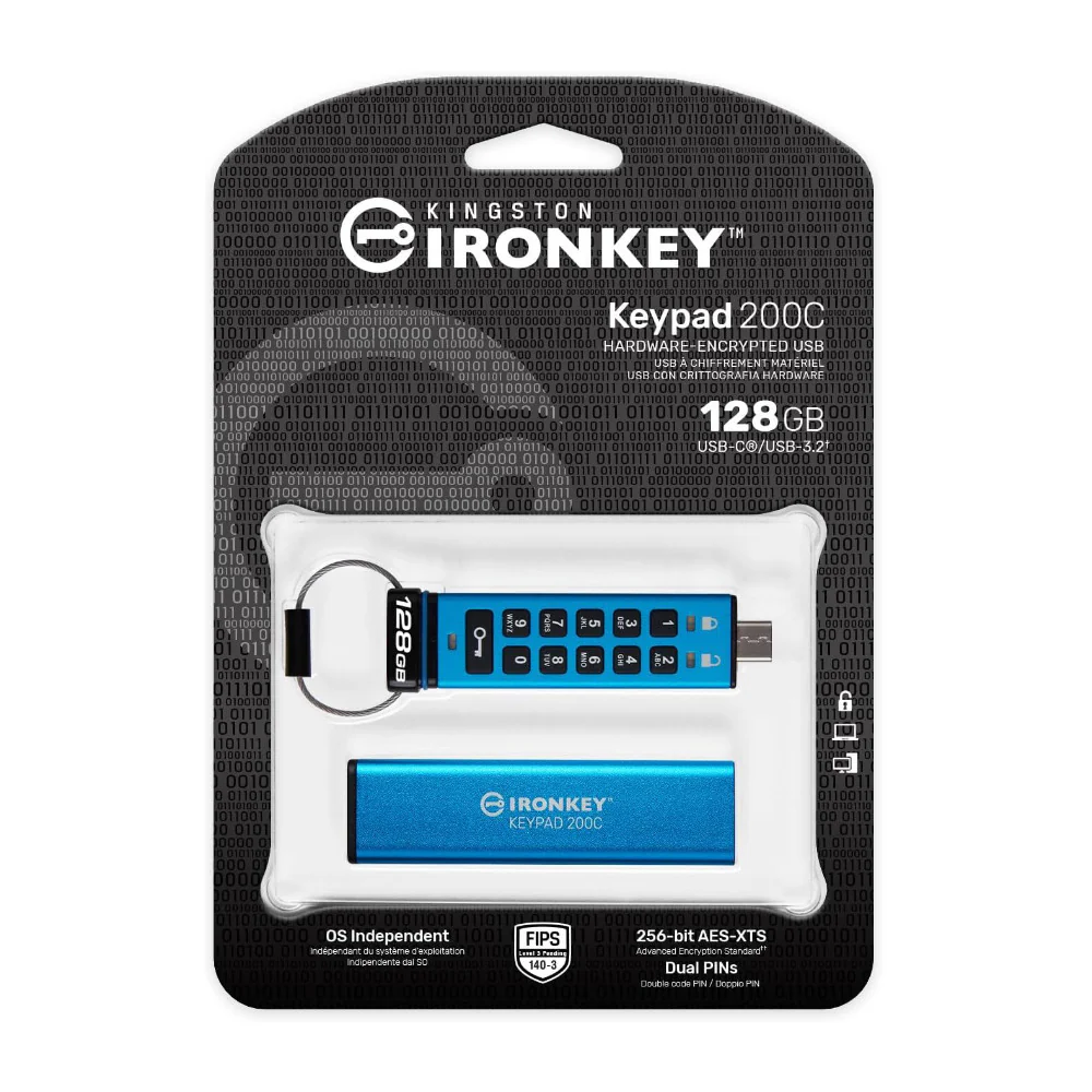 Kingston Ironkey Keypad 200 USB-C 128GB Encrypted Flash Drive (Blue) - Image 4