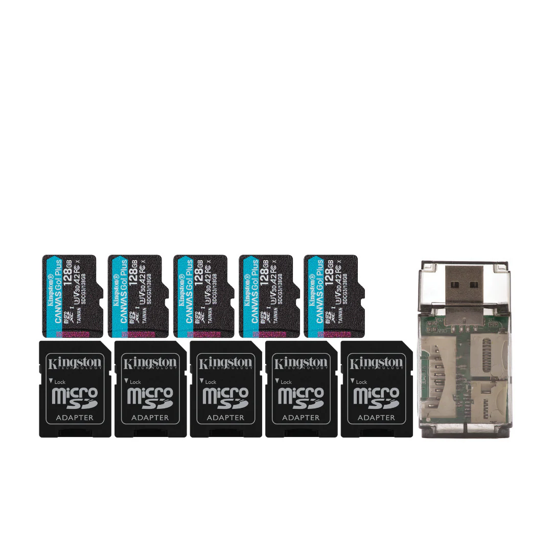 Kingston 128GB MicroSDXC Canvas Go Plus Memory Card (5-Pack) with High-Speed Card Reader Bundle