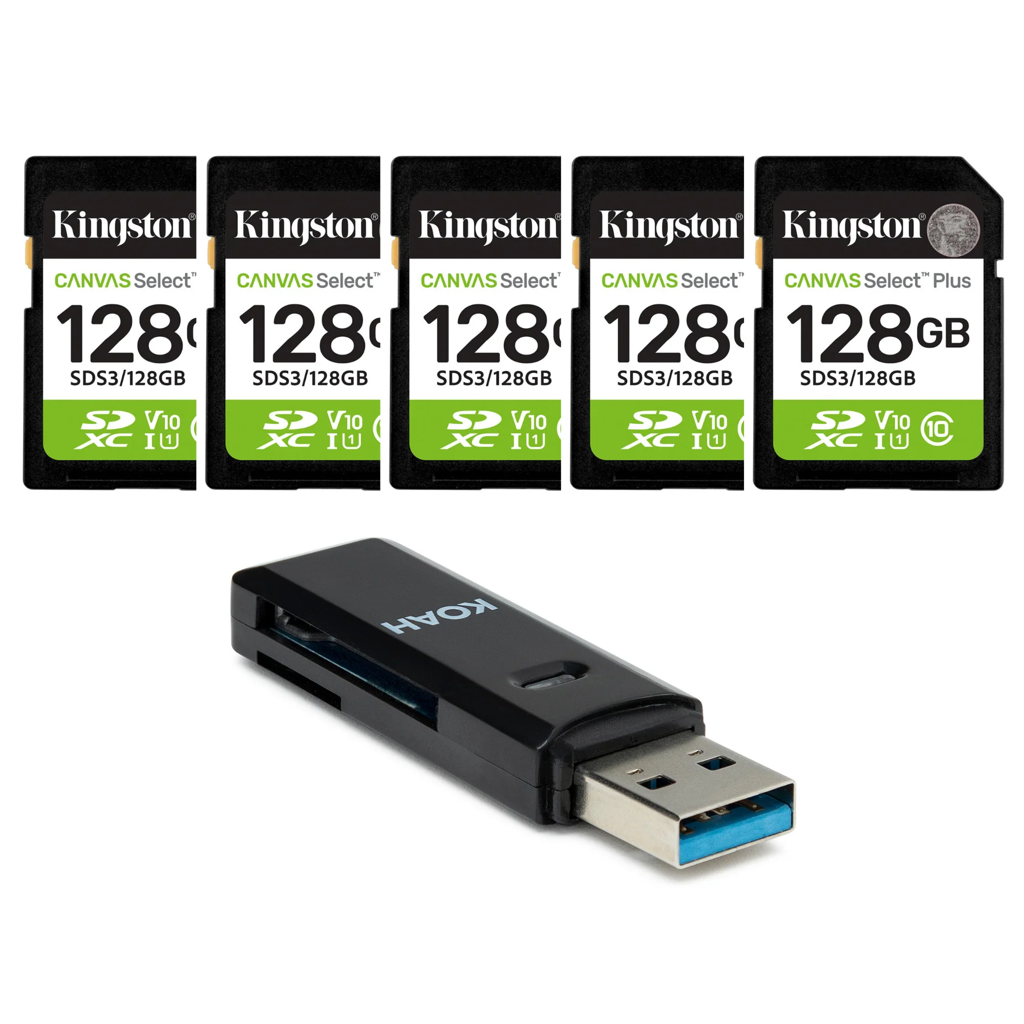 Kingston 128GB Canvas Select Plus UHS-I SDXC Memory Card with Card Reader Bundle