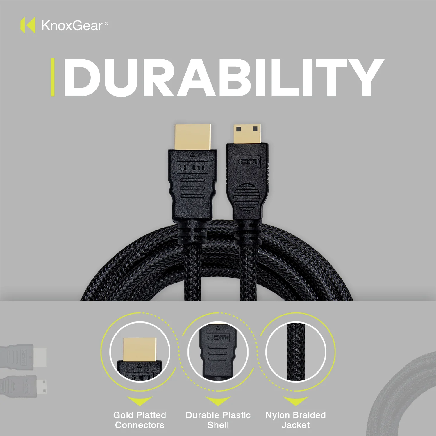 Knox Gear Nylon-Braided 4K Mini-HDMI to HDMI Cable (15 Feet) - Image 5