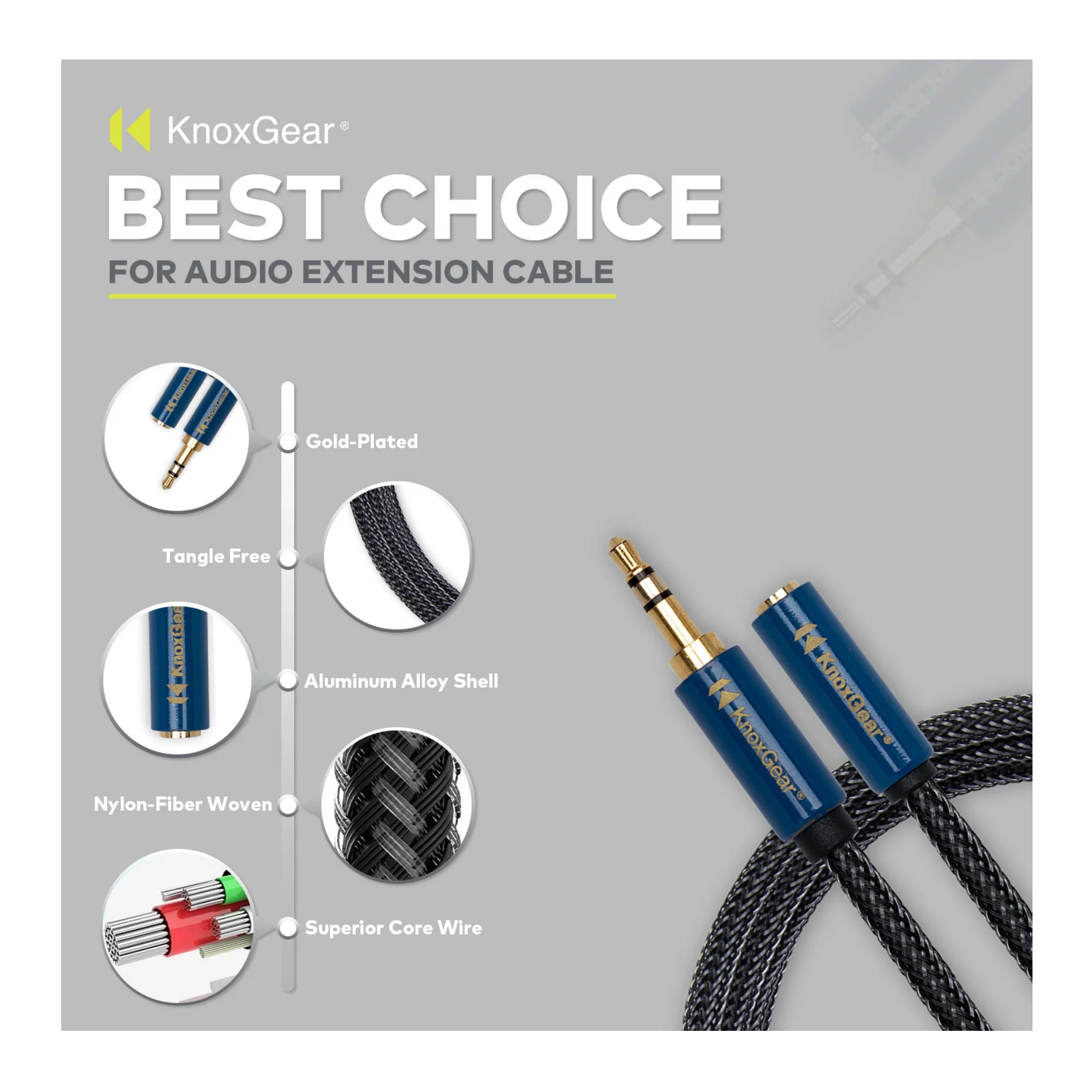 Knox Gear Nylon Braided 3.5mm Male-Female Audio Extension Adapter Cable (6-Feet) - Image 6