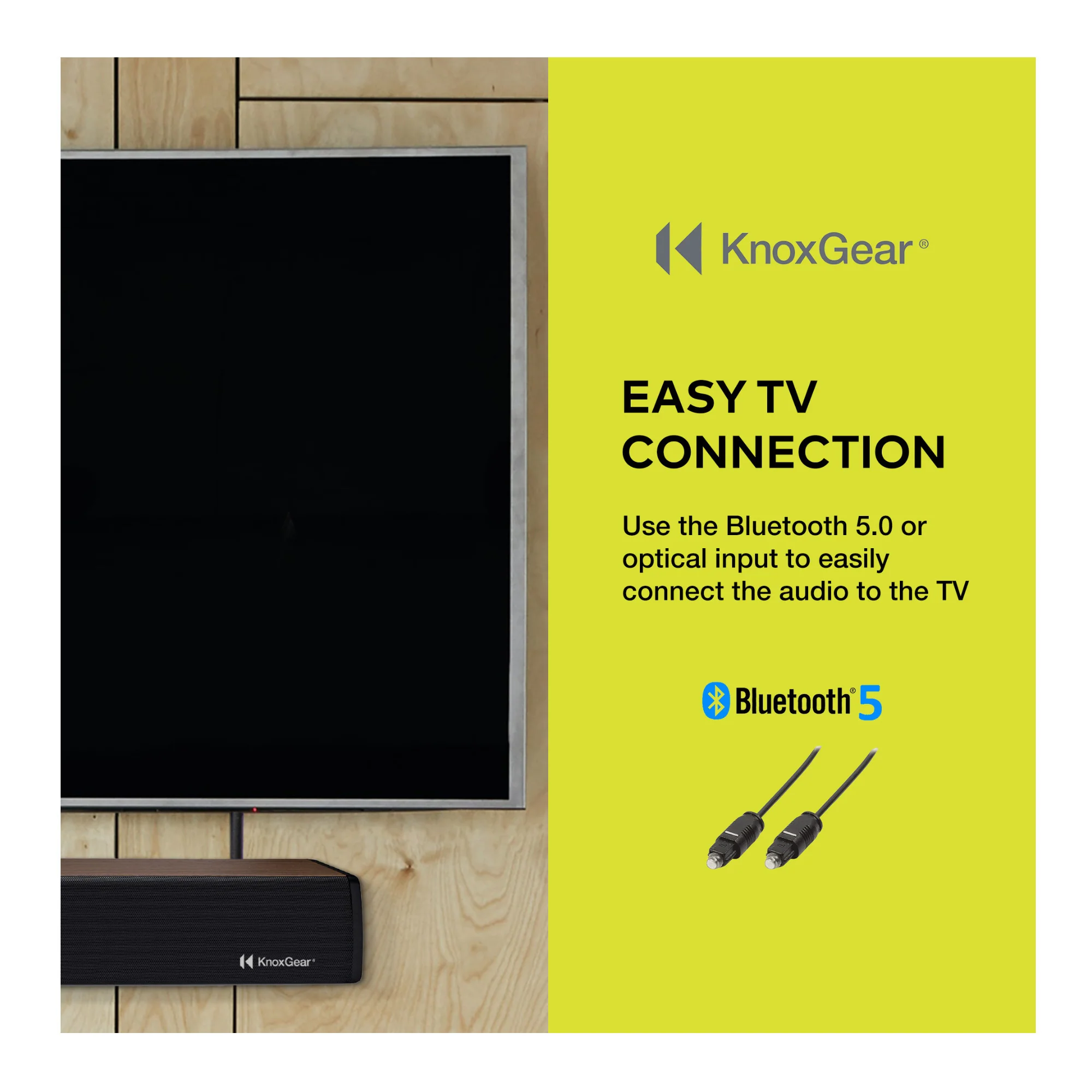 Knox Gear 60-Watt Compact Wireless 2.0ch Soundbar with Bluetooth 5.0 (Black/Oak) - Image 6