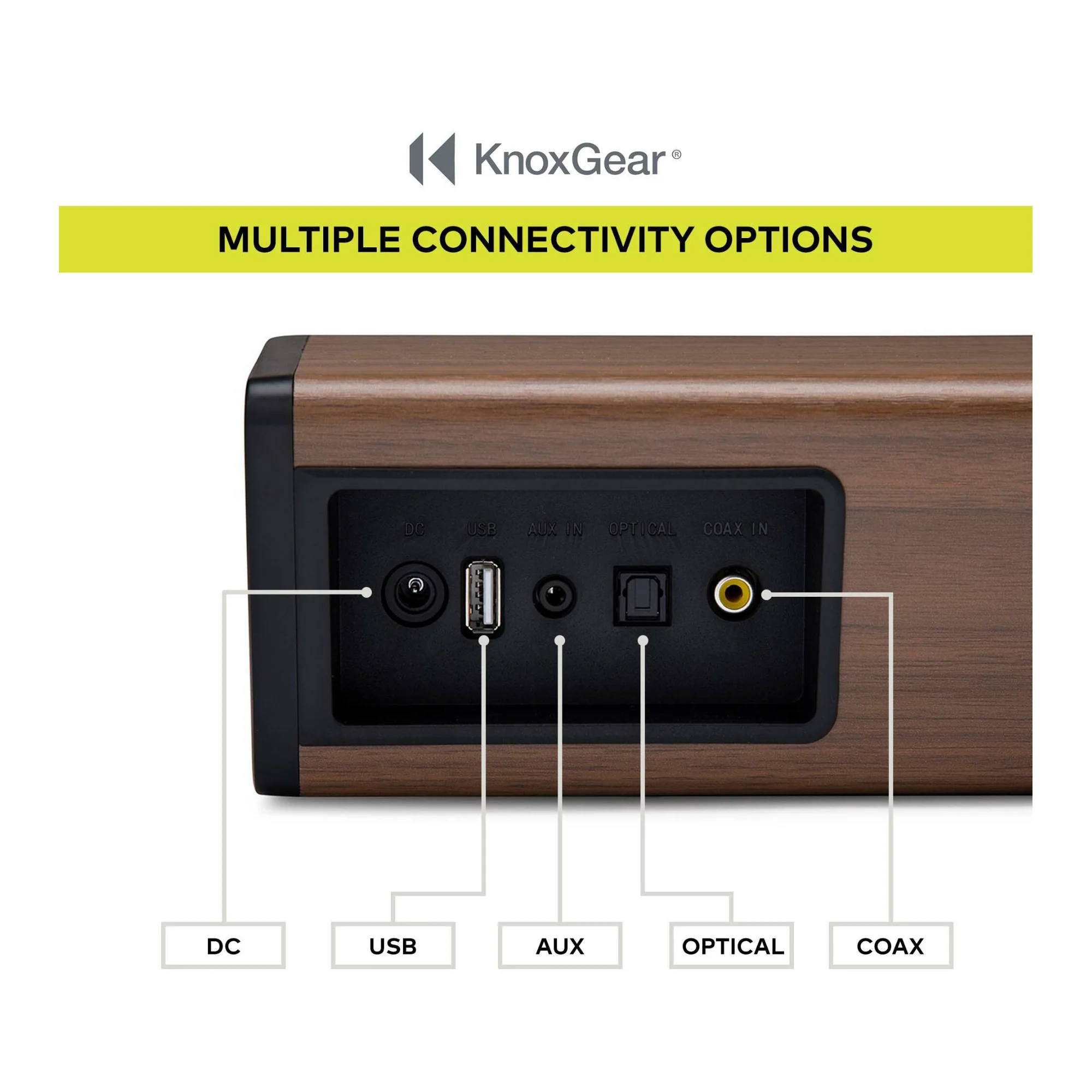 Knox Gear 60-Watt Compact Wireless 2.0ch Soundbar with Bluetooth 5.0 (Black/Oak) - Image 8