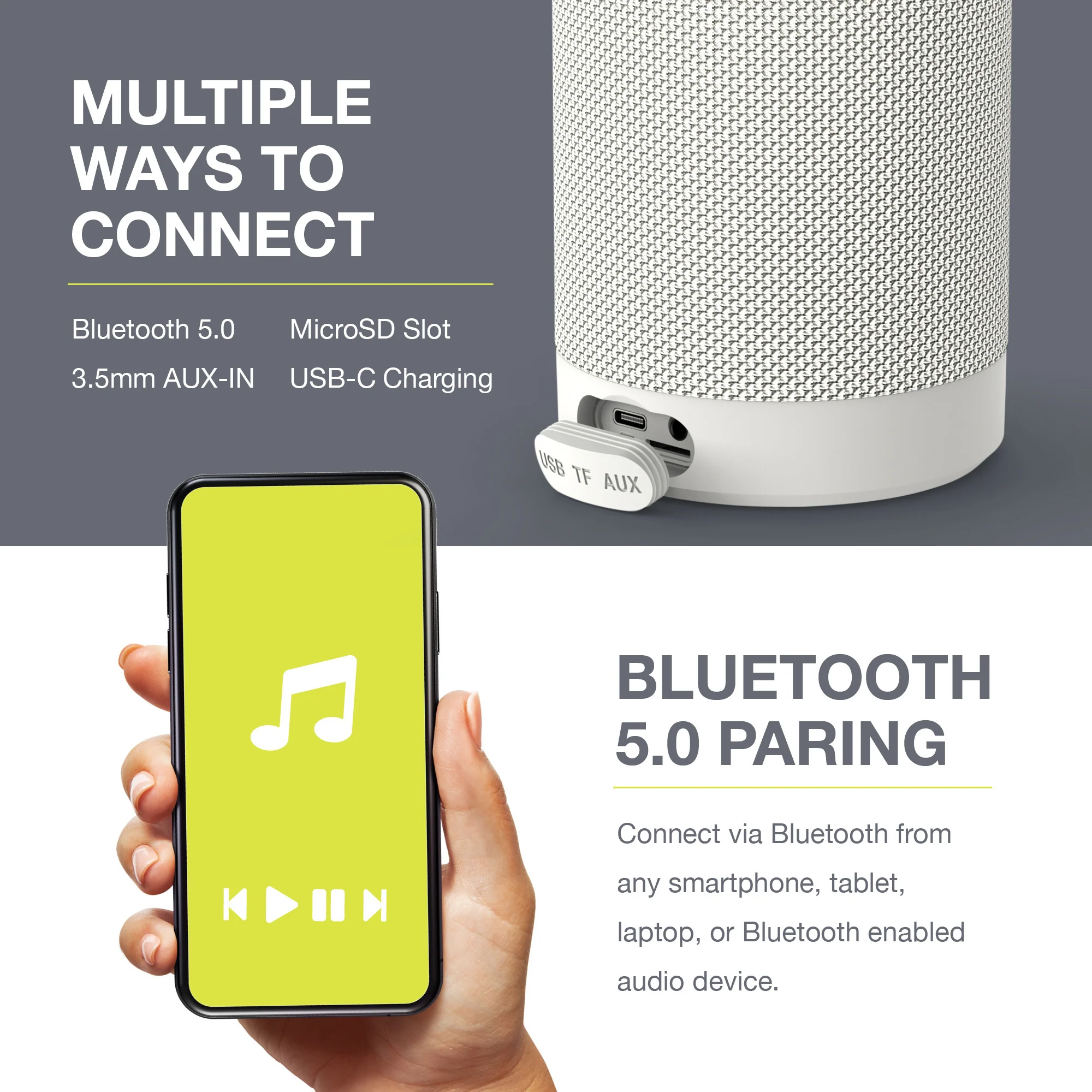 Knox Gear Beatnik Portable Bluetooth Speaker IPX5 Waterproof Speaker (White) - Image 4