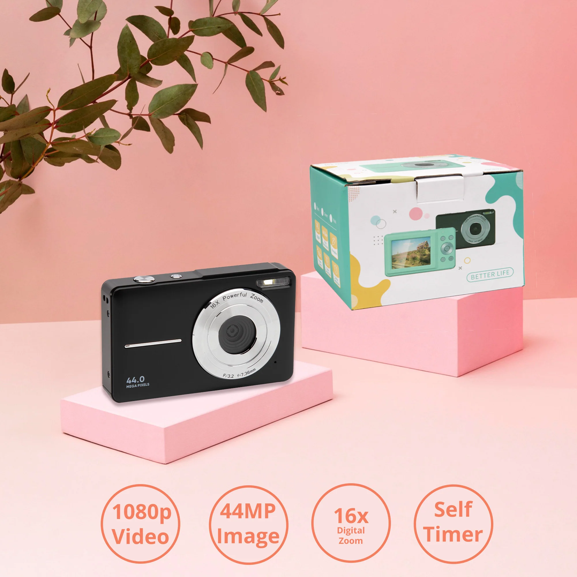 Koah 44MP FHD Point and Shoot Digital Camera with 16X Power Zoom (Black) and 32GB Card Bundle - Image 3