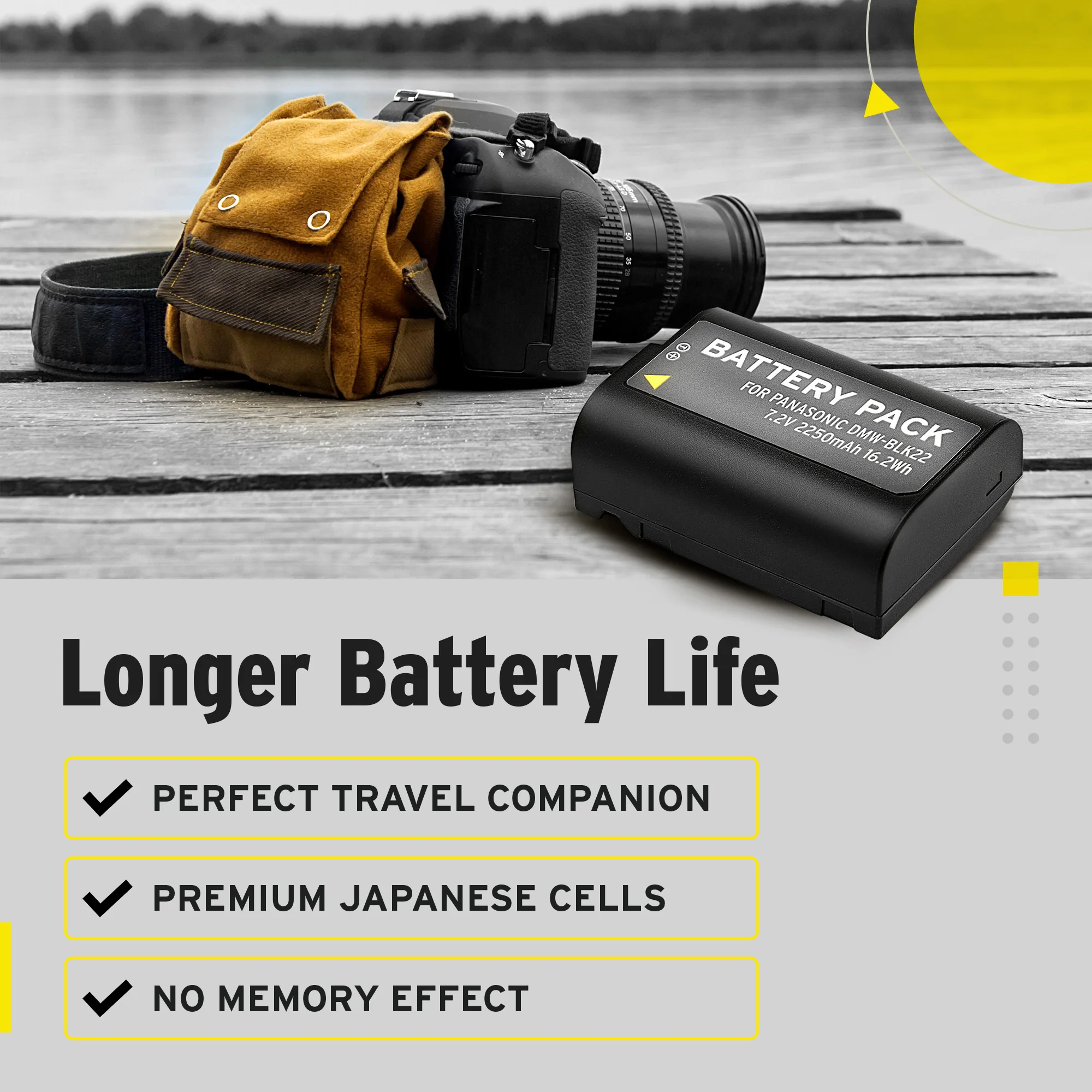 Koah Pro DMW-BLK22 Battery for Panasonic Camera (7.2V, 2250mAh) - Image 5