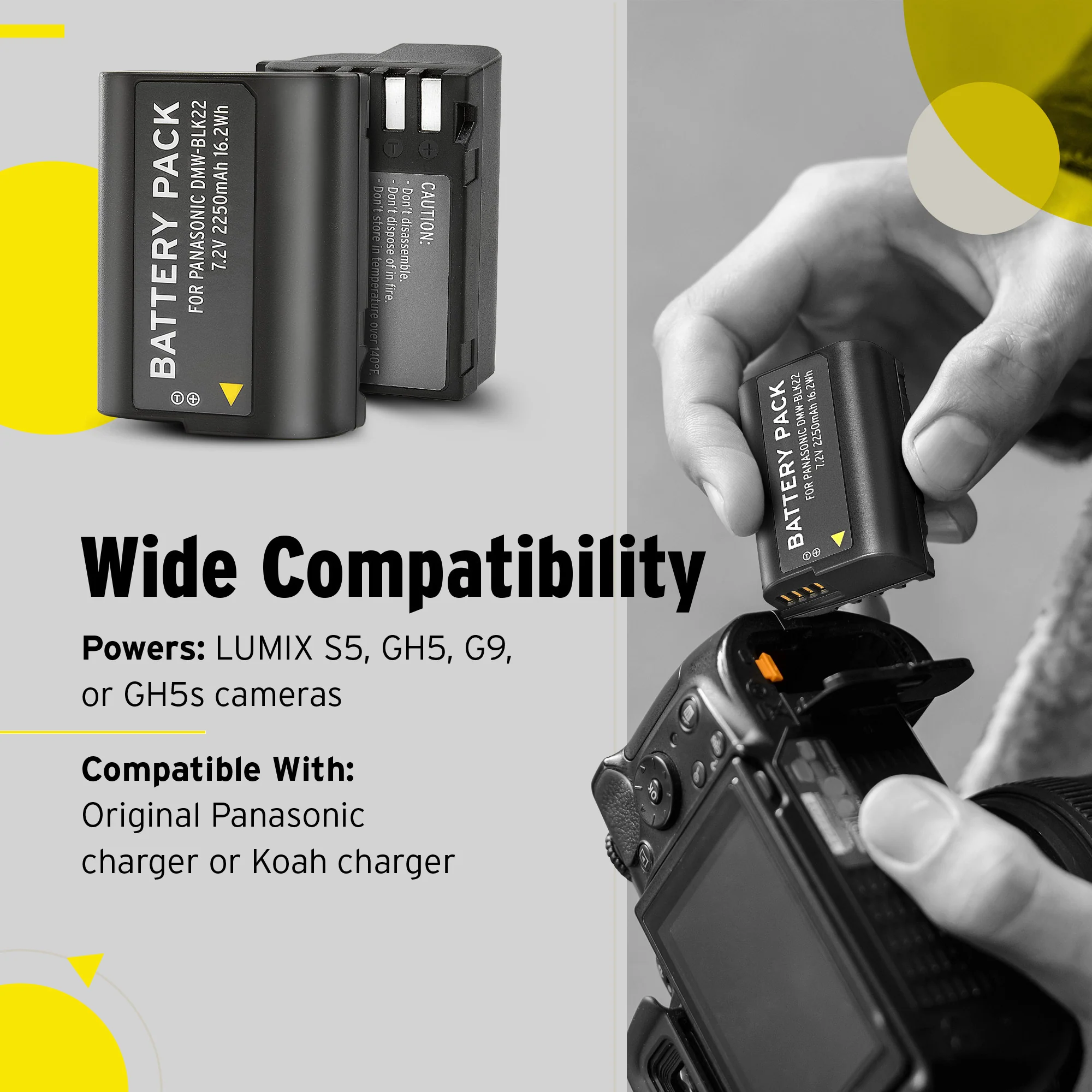 Koah Pro DMW-BLK22 Battery for Panasonic Camera (7.2V, 2250mAh) - Image 7