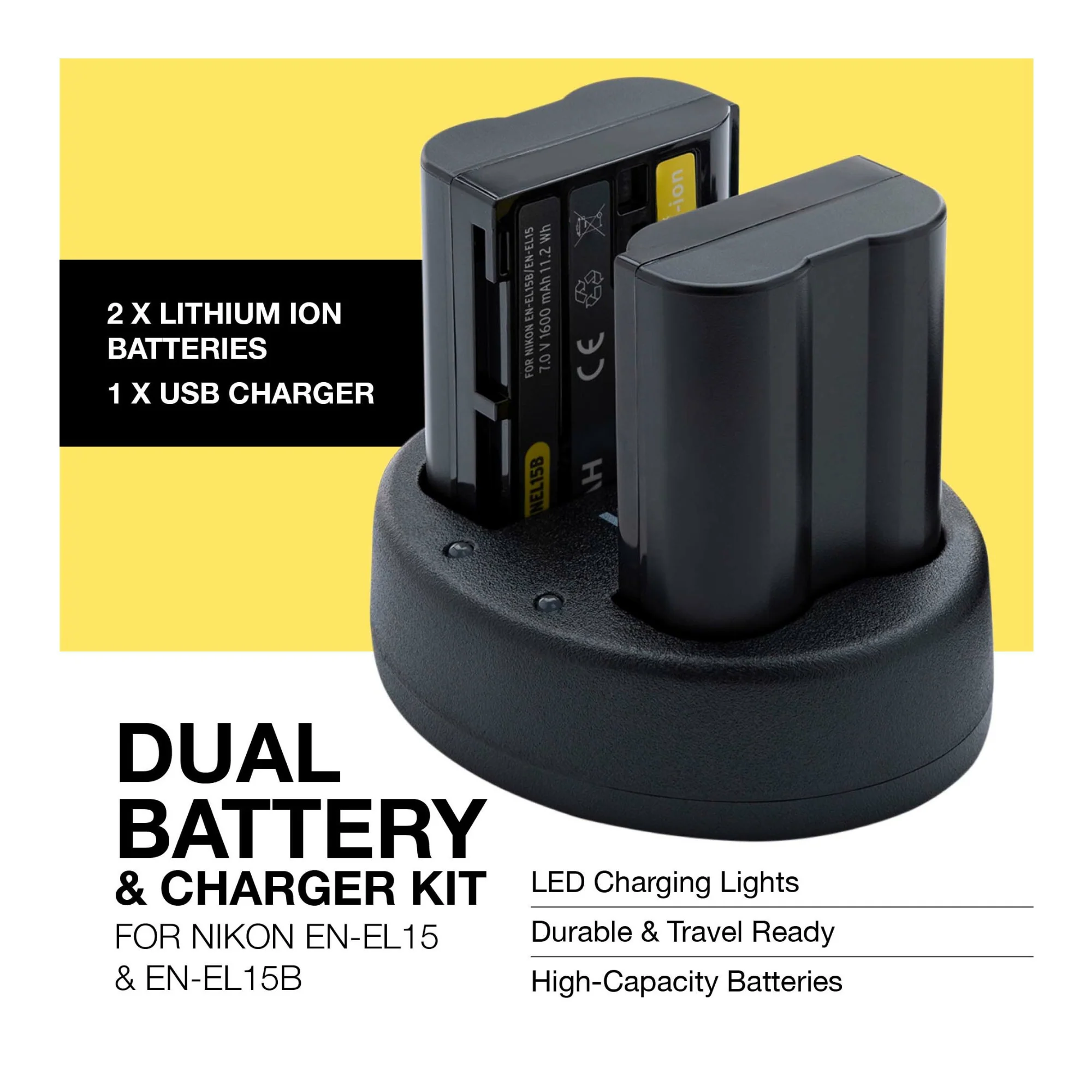 Koah Battery (2-Pack) and Dual Charger for Nikon EN-EL15B - Image 3