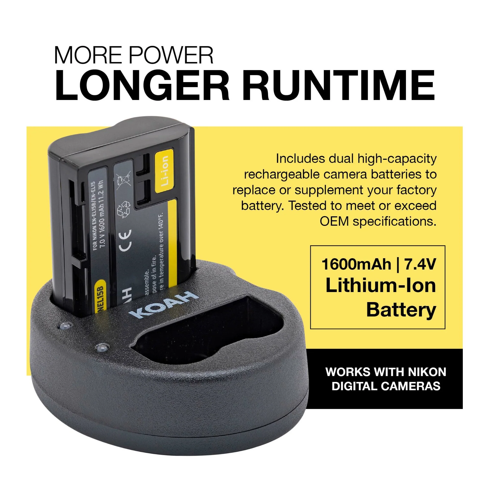 Koah Battery (2-Pack) and Dual Charger for Nikon EN-EL15B - Image 4