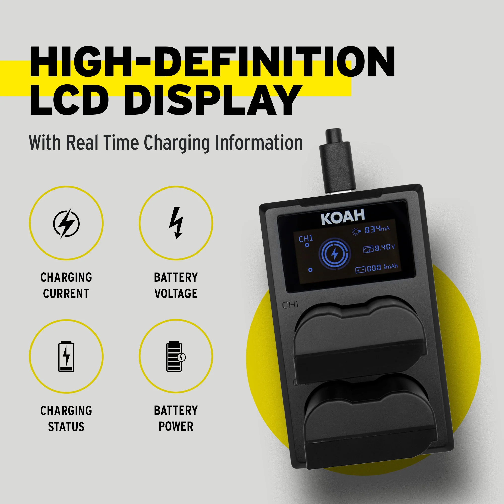 Koah Rechargeable 2250mAh Replacement Batteries for Nikon EN-EL15c (2-Pack) and Dual LCD Charger - Image 3