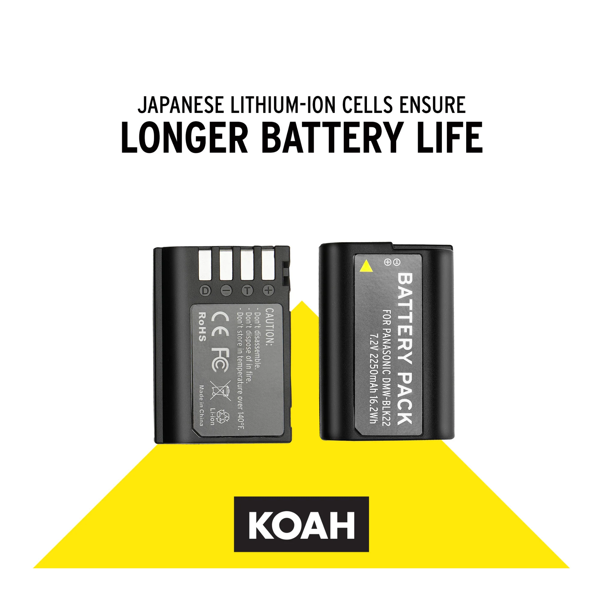 Koah 2-Pack Rechargeable 2250mAh Batteries and Dual USB-C LCD Charger for Panasonic DMW-BLK22 - Image 5