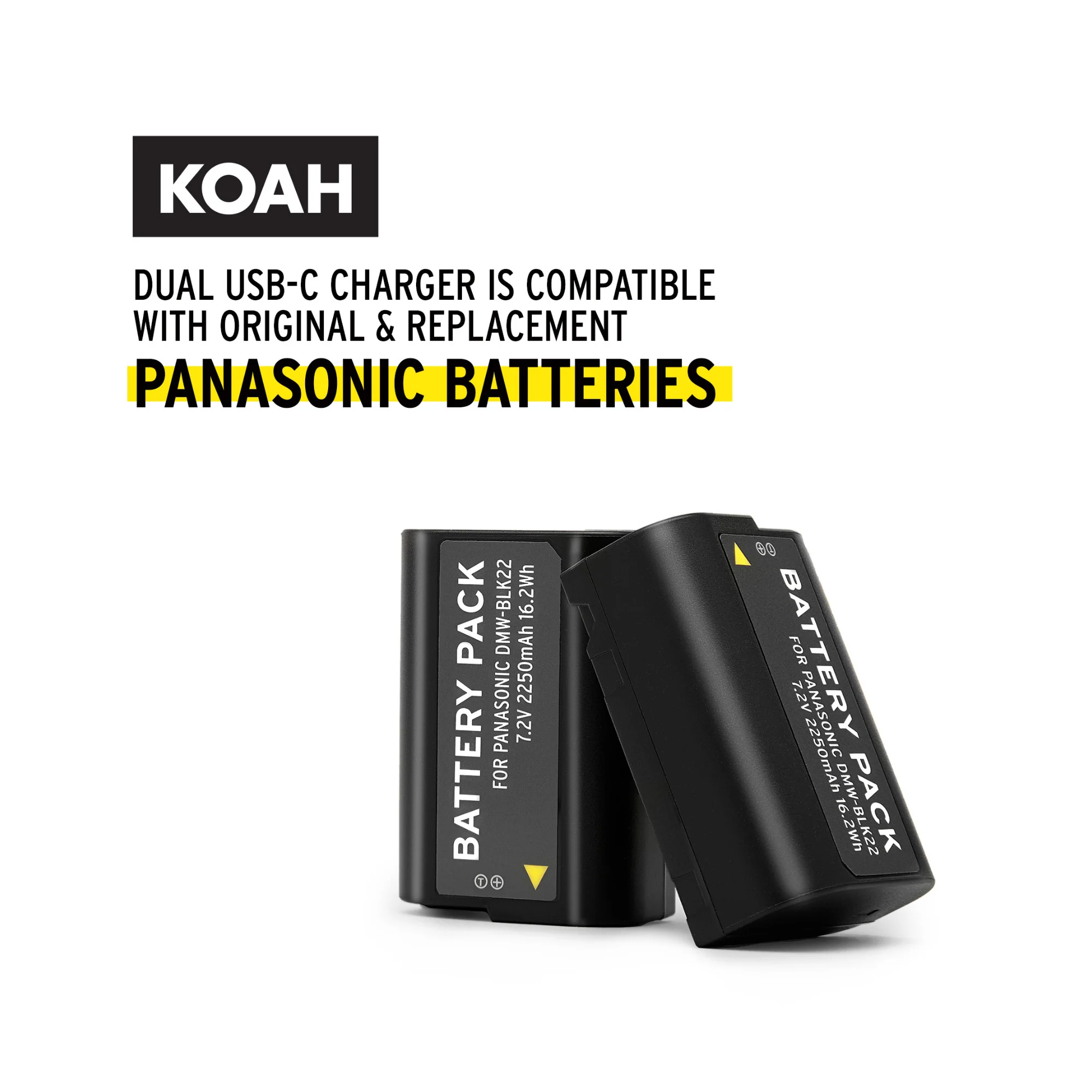 Koah 2-Pack Rechargeable 2250mAh Batteries and Dual USB-C LCD Charger for Panasonic DMW-BLK22 - Image 7