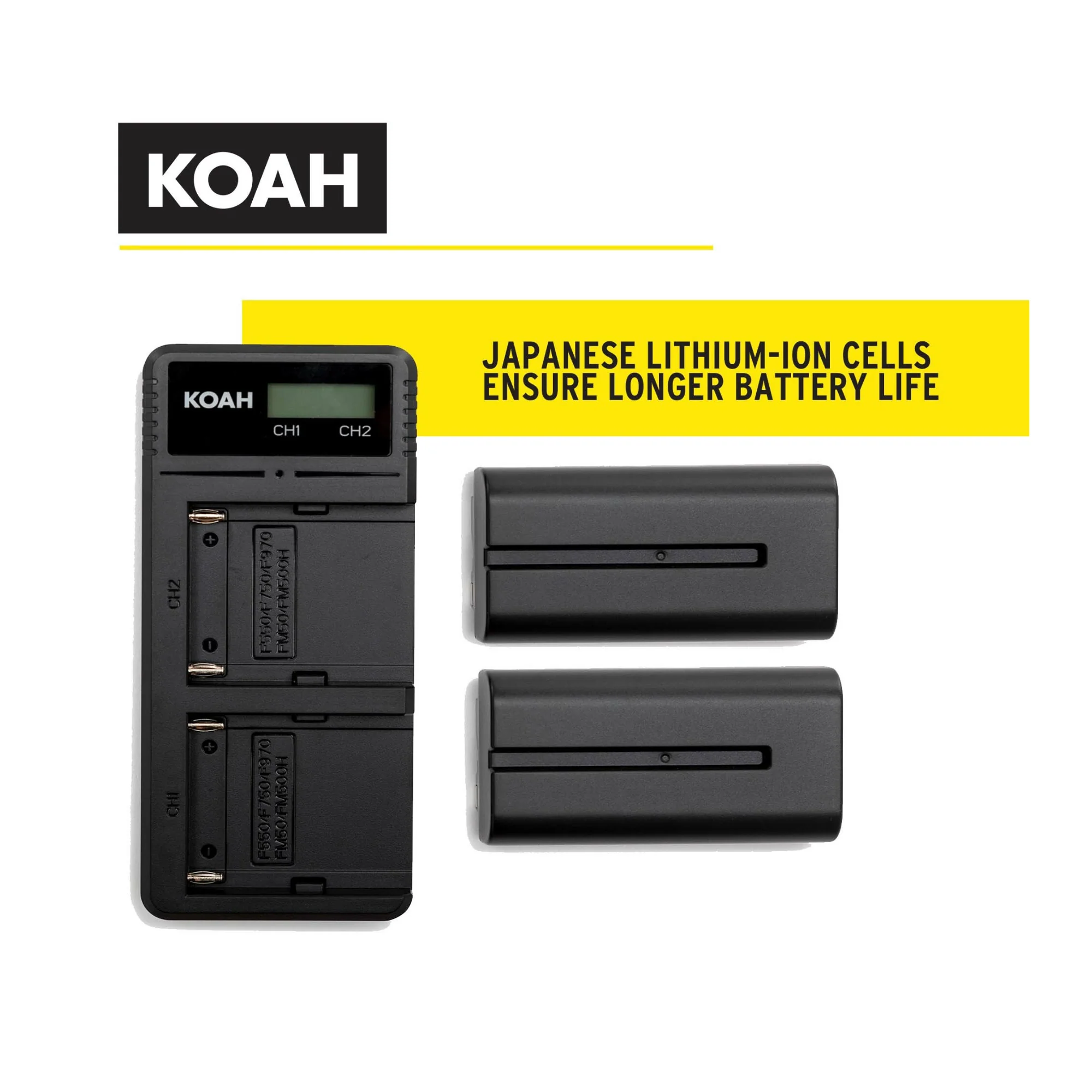 Koah 2-Pack Rechargeable 3350mAh Batteries and Dual USB-C LCD Charger for Sony NP-F570 - Image 2