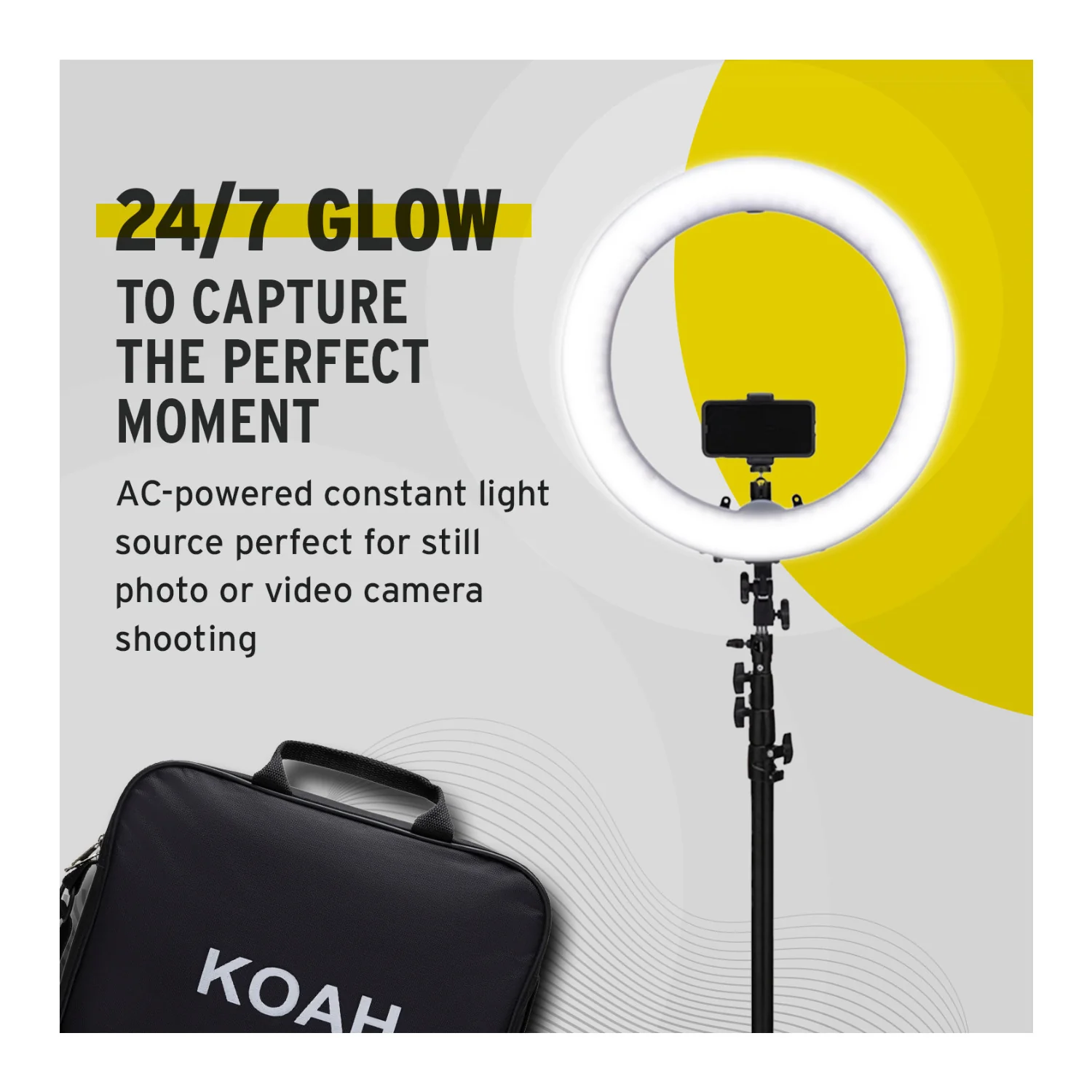 Koah SOL SPHERE 19-Inch 55W Ring Light Kit with Carrying Bag Bundle and Air Cushioned Stand - Image 2