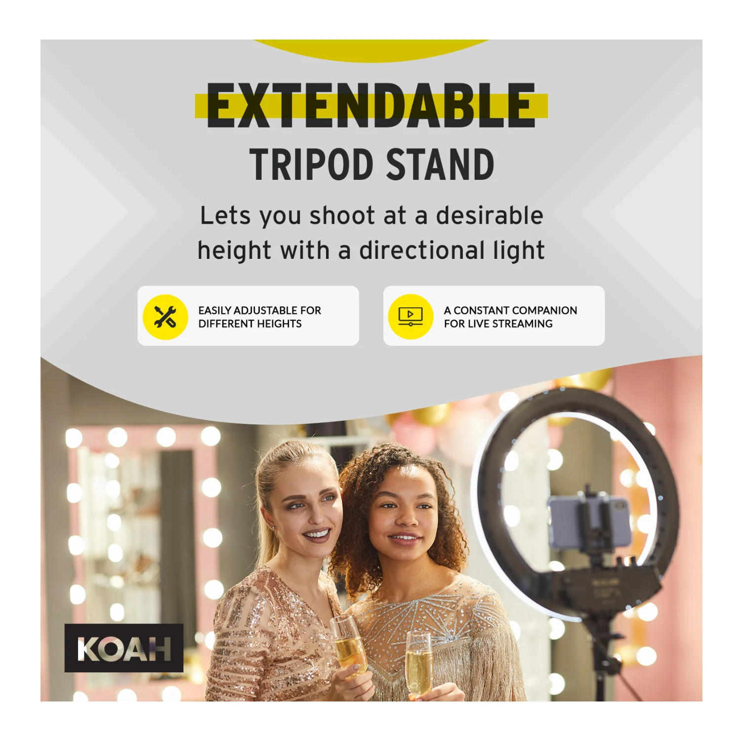 Koah SOL SPHERE 19-Inch 55W Ring Light Kit with Carrying Bag Bundle and Air Cushioned Stand - Image 3