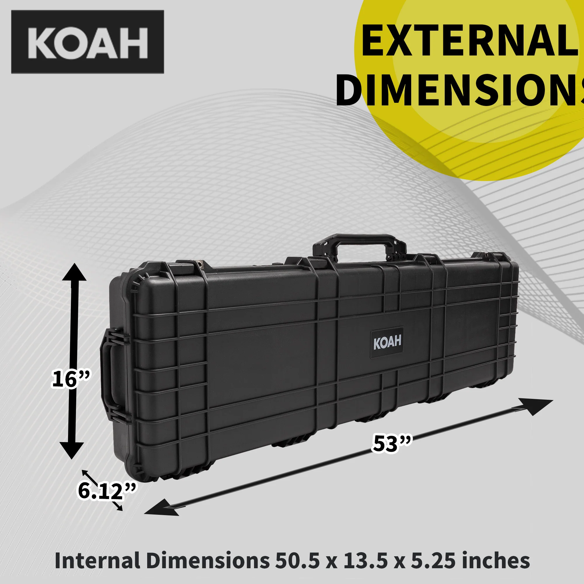 Koah 53-Inch Weatherproof Protective Roller Rifle Hard Case (Black) - Image 3