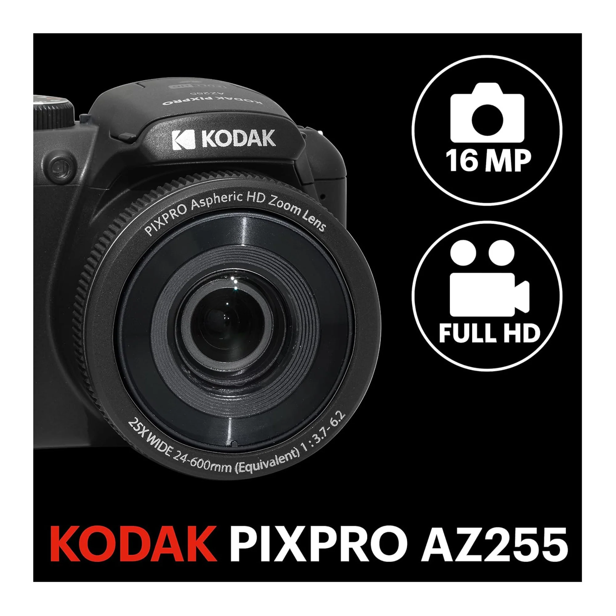 Kodak PIXPRO AZ255 Astro Zoom 16MP Digital Camera (Black) with 128GB SDXC Card - Image 2