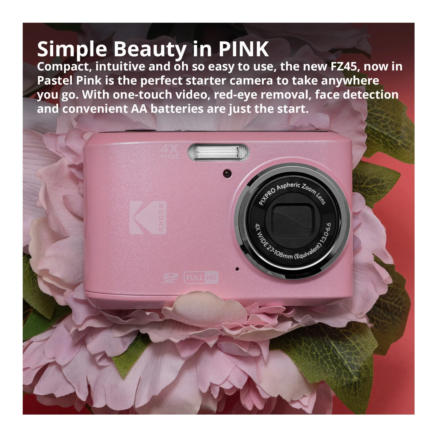 Kodak PixPro FZ45 Friendly Zoom Digital Camera (Pastel Pink) & 32GB Card Bundle - Image 4