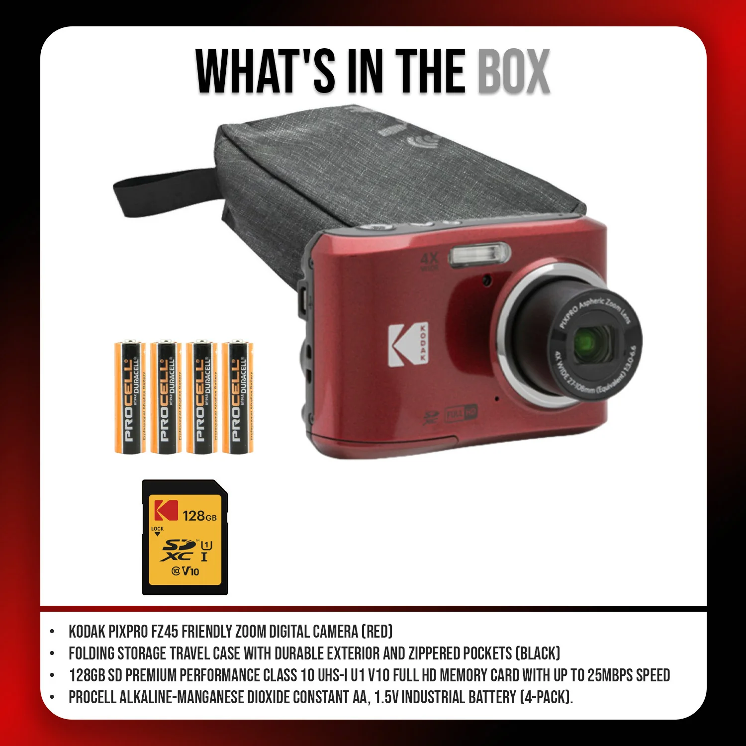Kodak PIXPRO FZ45 Friendly Zoom Digital Camera (Red) and Folding Storage Travel Case Bundle - Image 7
