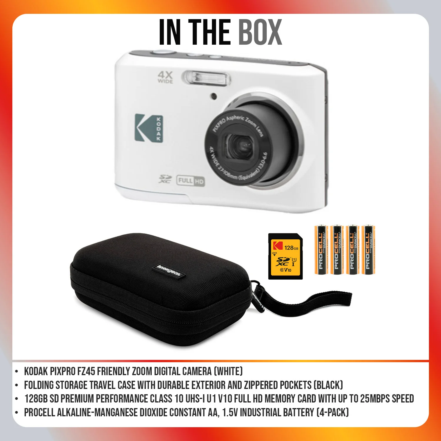 Kodak PIXPRO FZ45 Friendly Zoom Digital Camera (White) and Folding Storage Travel Case Bundle - Image 7