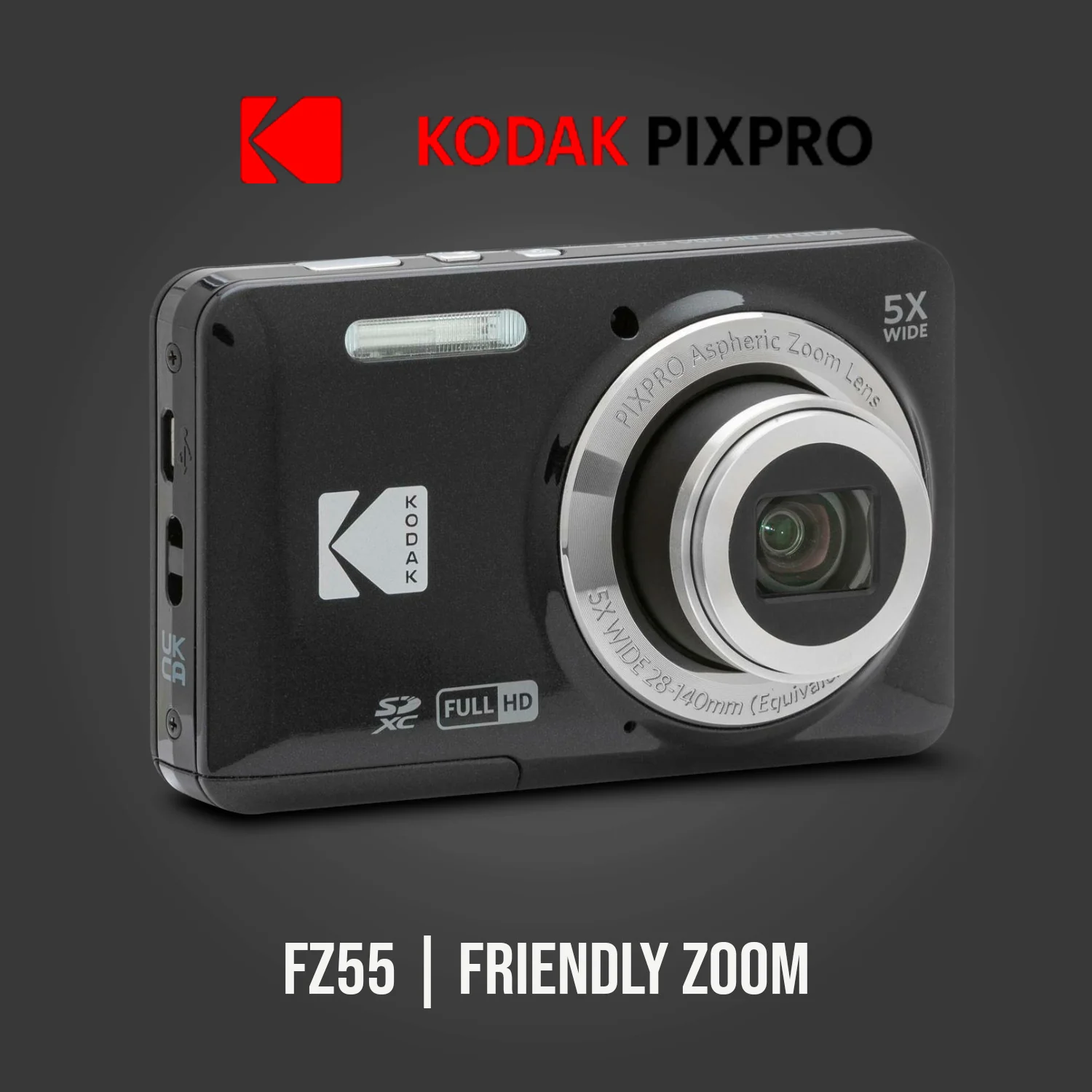 Kodak PIXPRO Friendly Zoom FZ55 Digital Camera (Black) with Digital Camera Screen Protectors Bundle - Image 2