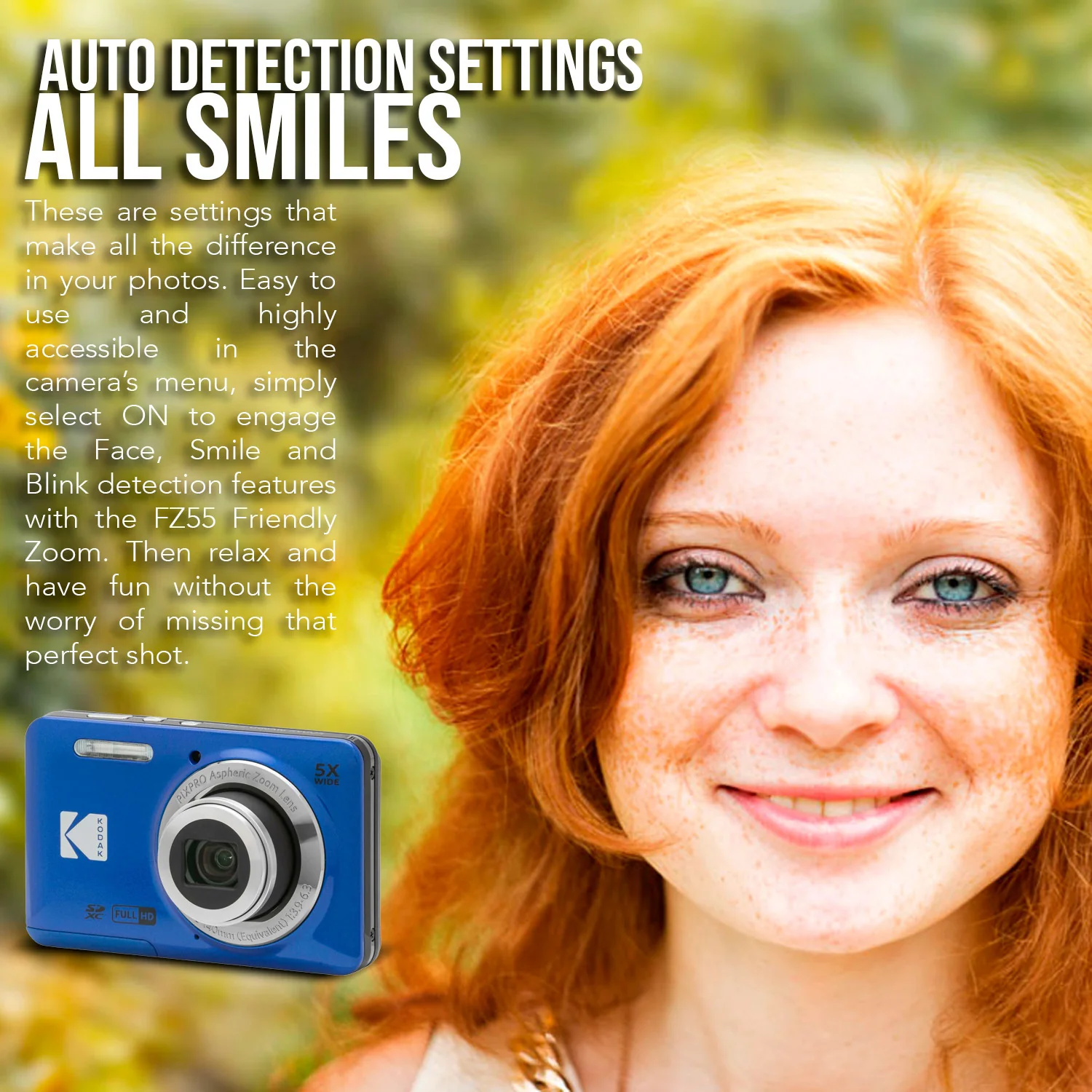 Kodak PIXPRO Friendly Zoom FZ55 Digital Camera (Blue) with Digital Camera Screen Protectors Bundle - Image 3
