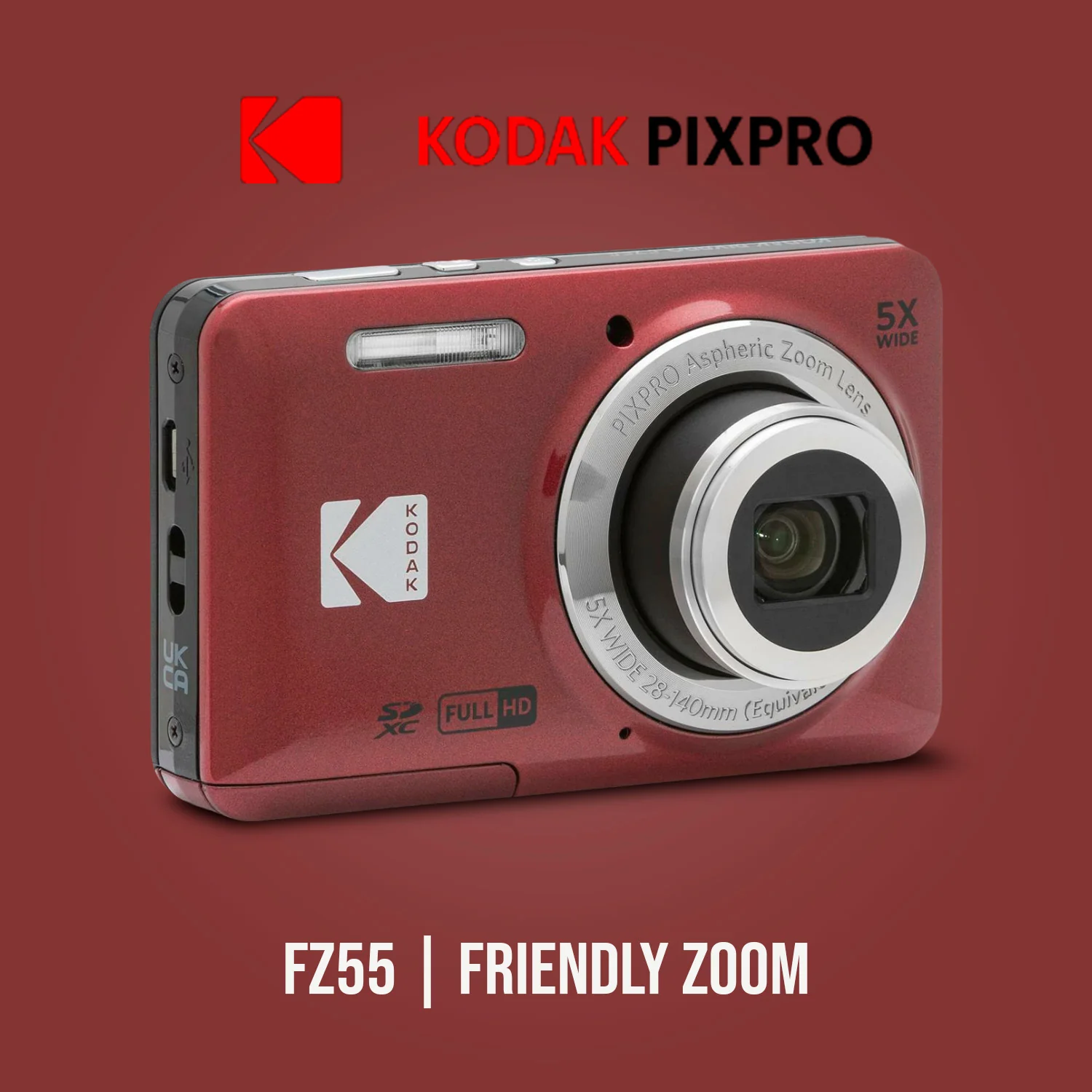 Kodak PIXPRO Friendly Zoom FZ55 Digital Camera (Red) Bundle - Image 2