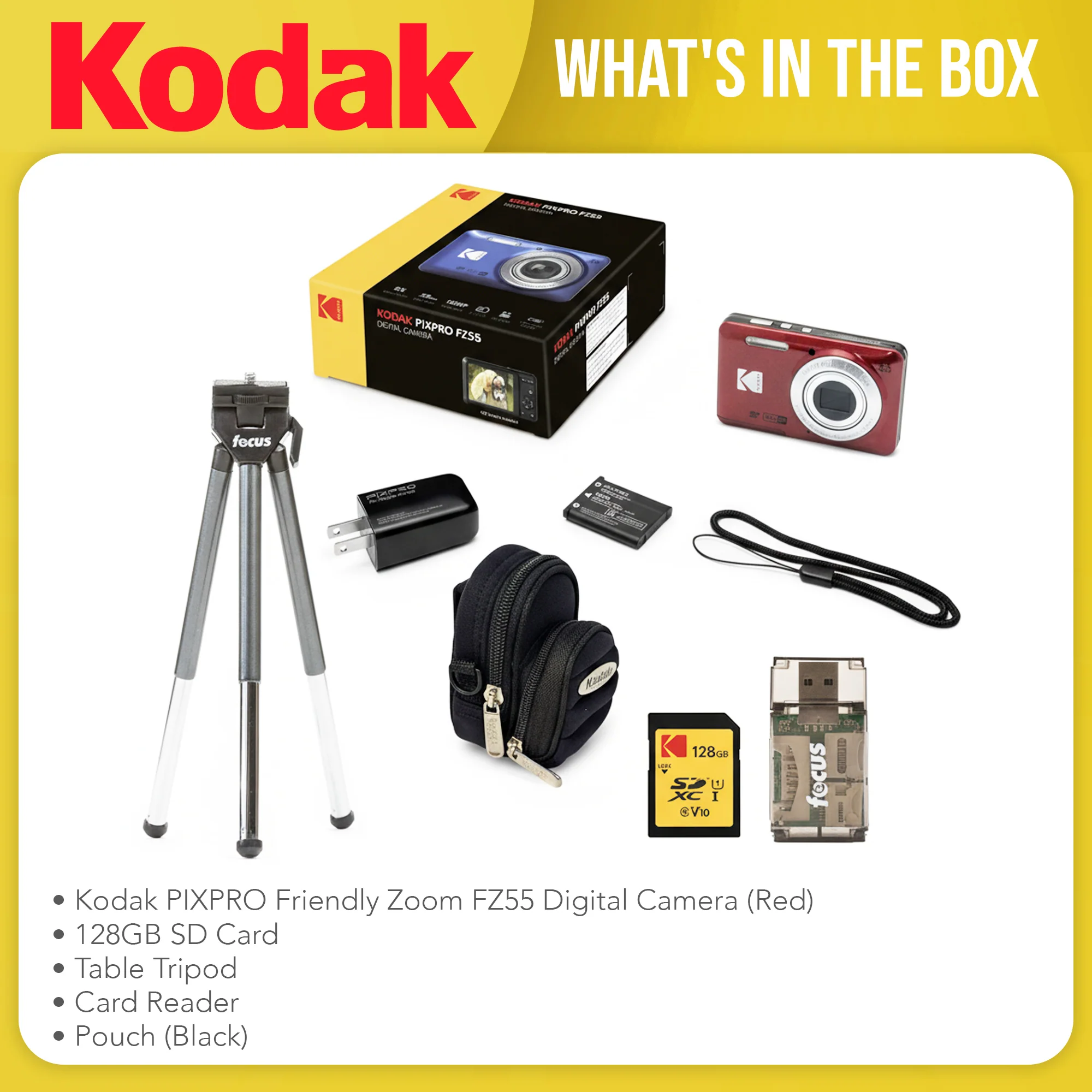 Kodak PIXPRO Friendly Zoom FZ55 Digital Camera (Red) Bundle - Image 7