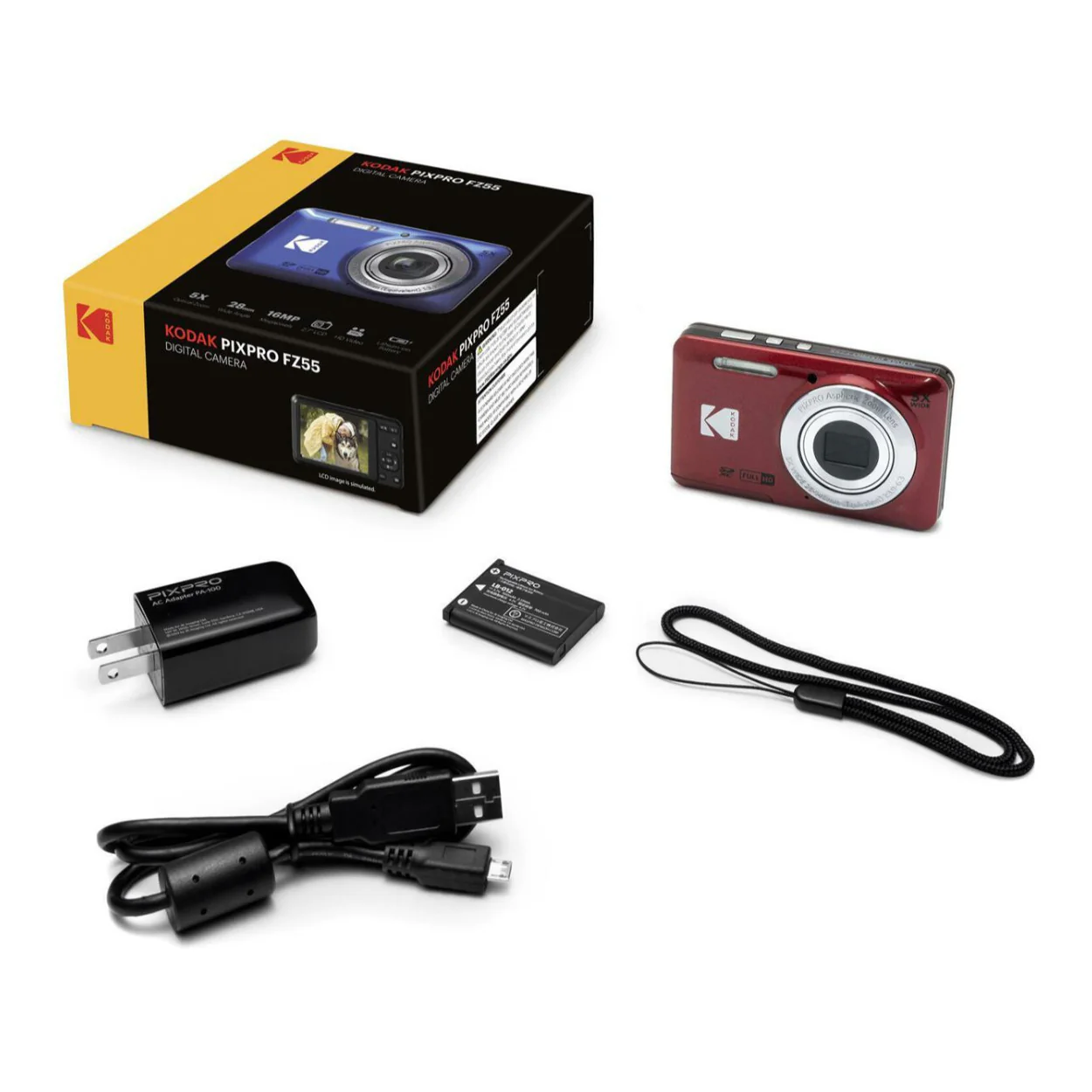 Kodak Pixpro FZ55 Zoom Digital Camera (Red) With 32GB SD Card, Accessory Kit, and AA Batteries - Image 11