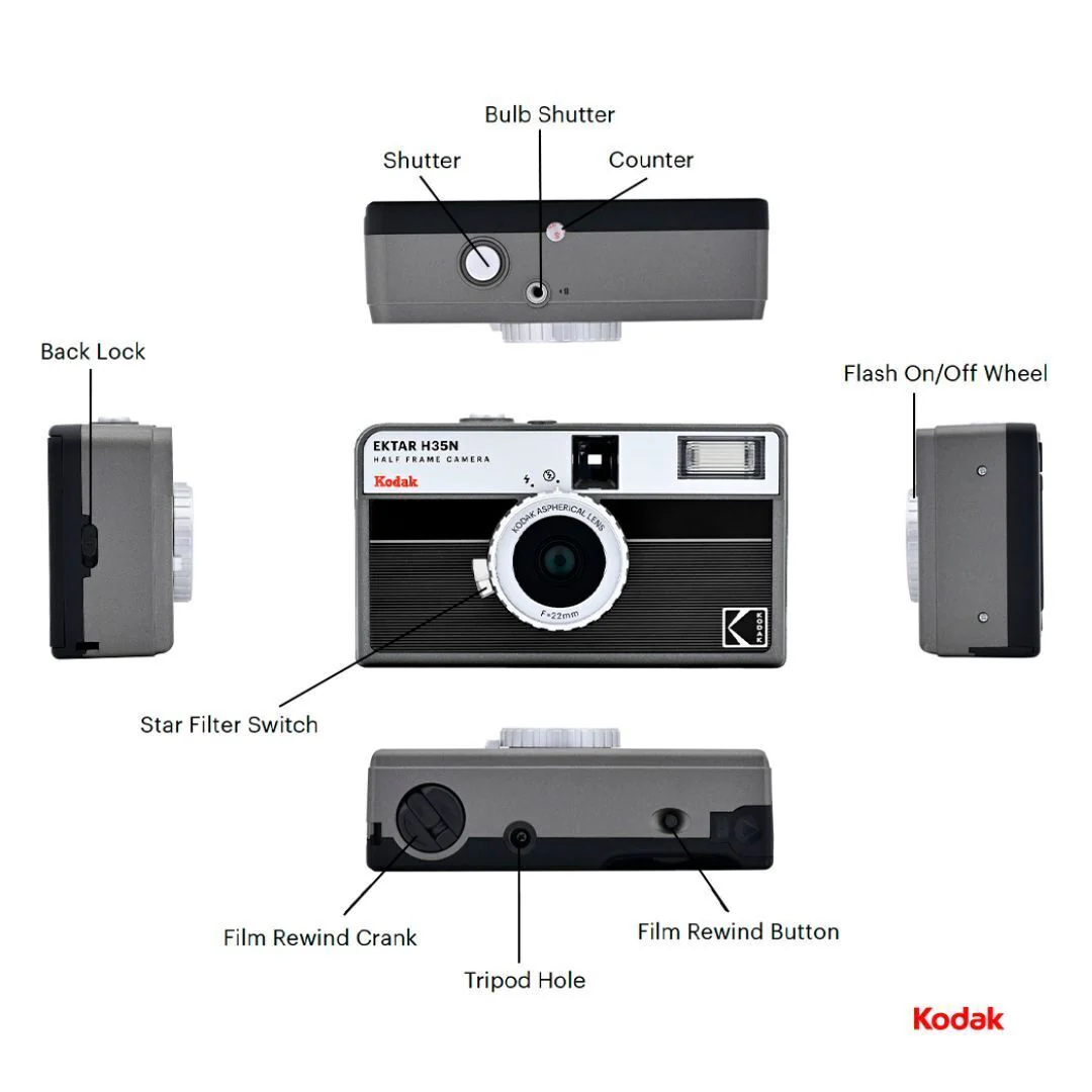 Kodak Ektar H35N 35mm Half Frame Film Camera Bundle with Ultramax 400 24 Exp Film (Striped Black) - Image 5