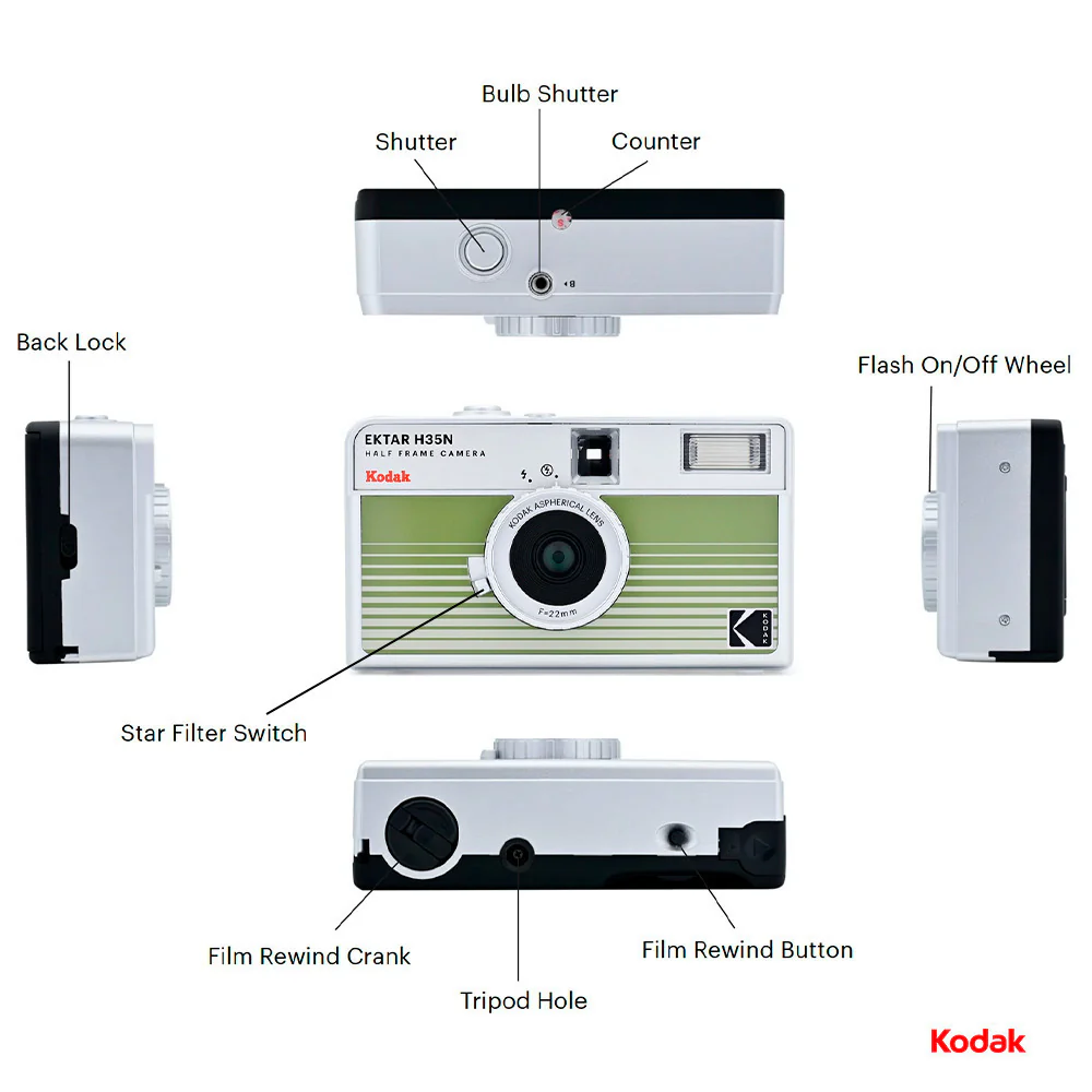 Kodak Ektar H35N 35mm Half Frame Film Camera Bundle with Ultramax 400 24 Exp Film (Striped Green) - Image 5