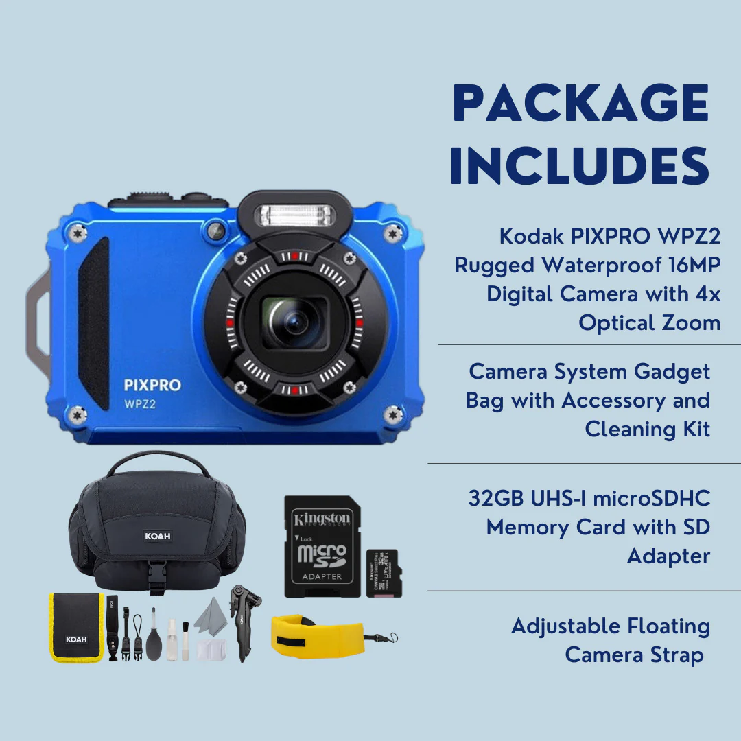 Kodak PIXPRO WPZ2 Rugged Waterproof 16MP Digital Camera with 4x Optical Zoom (Blue) Bundle - Image 7
