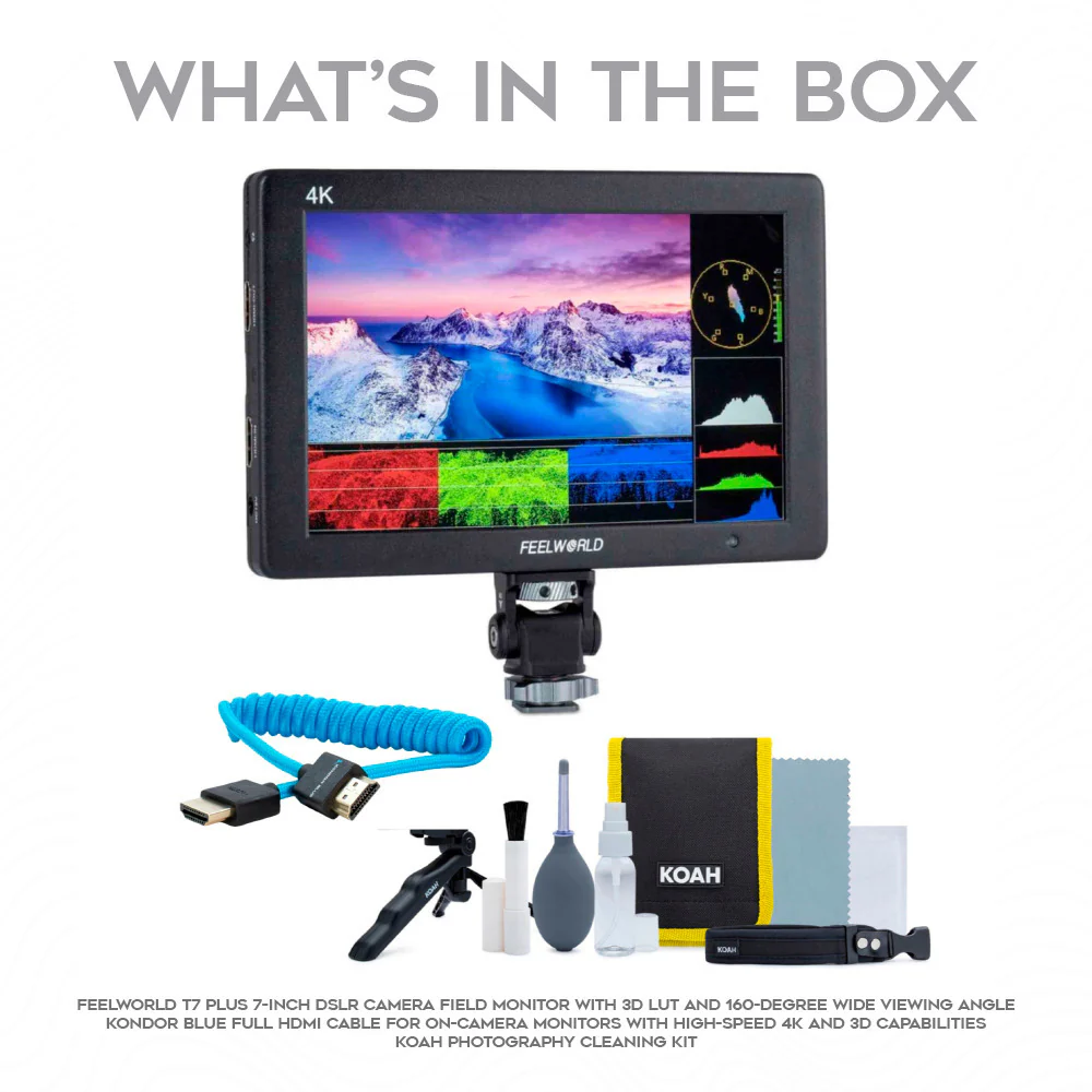 FeelWorld T7 Plus V2 7" IPS On-Camera Monitor with Cleaning Kit, and Full HDMI Cable - Image 3