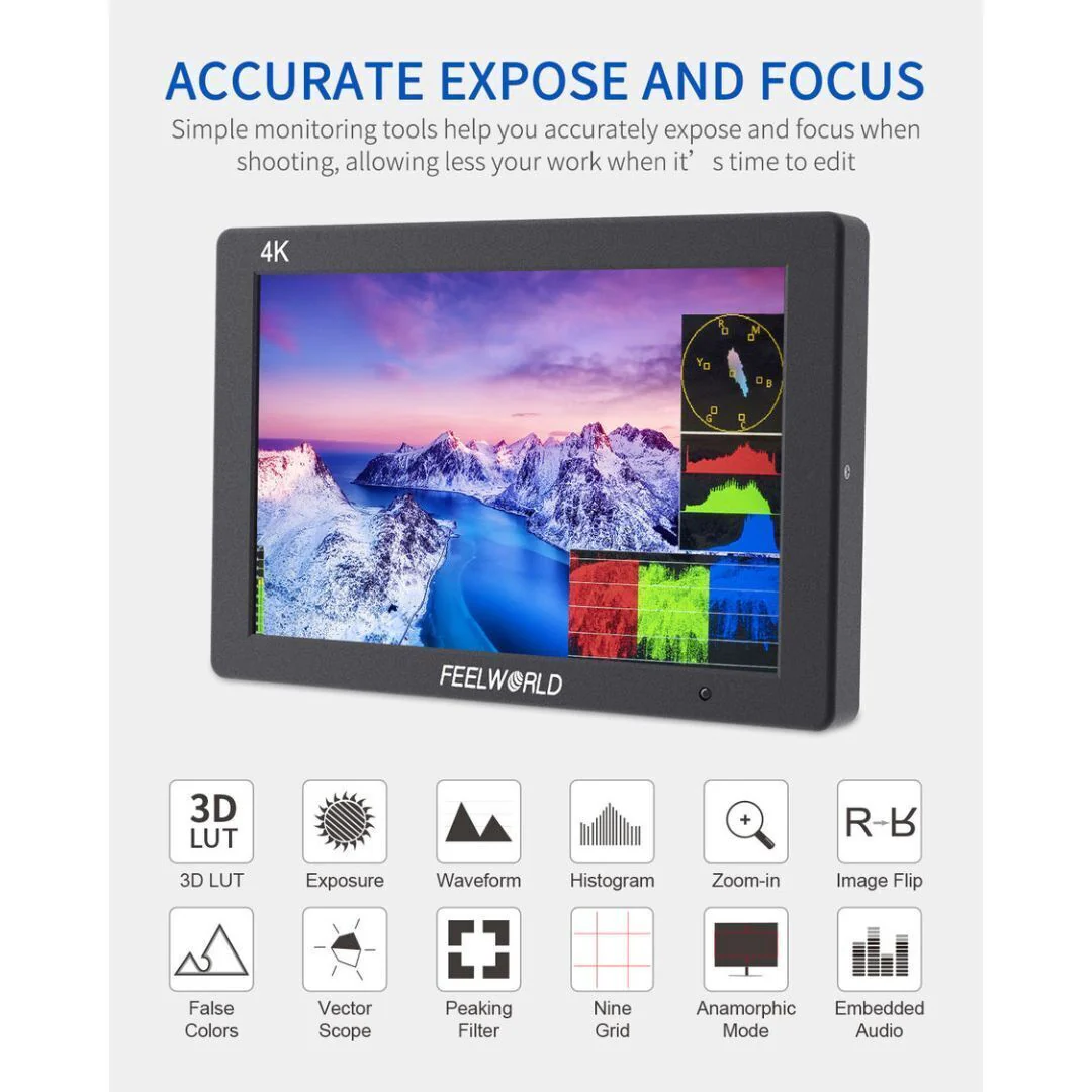 FeelWorld T7 Plus V2 7" IPS On-Camera Monitor with Cleaning Kit, and Full HDMI Cable - Image 6