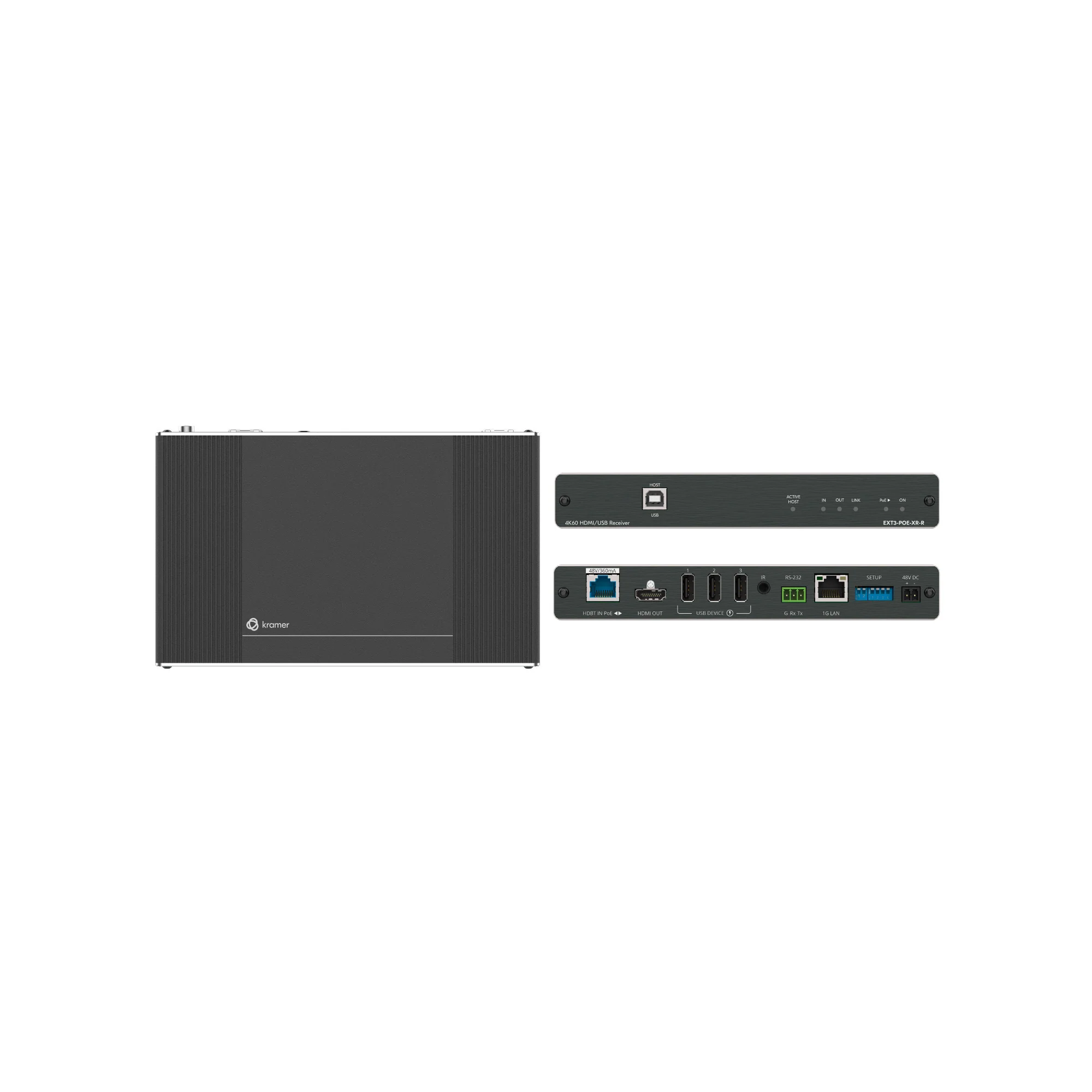 Kramer EXT3-POE-XR-R4K60 4:4:4 Receiver with Bidirectional PoE, USB, Ethernet, RS–232 and 100m Reach