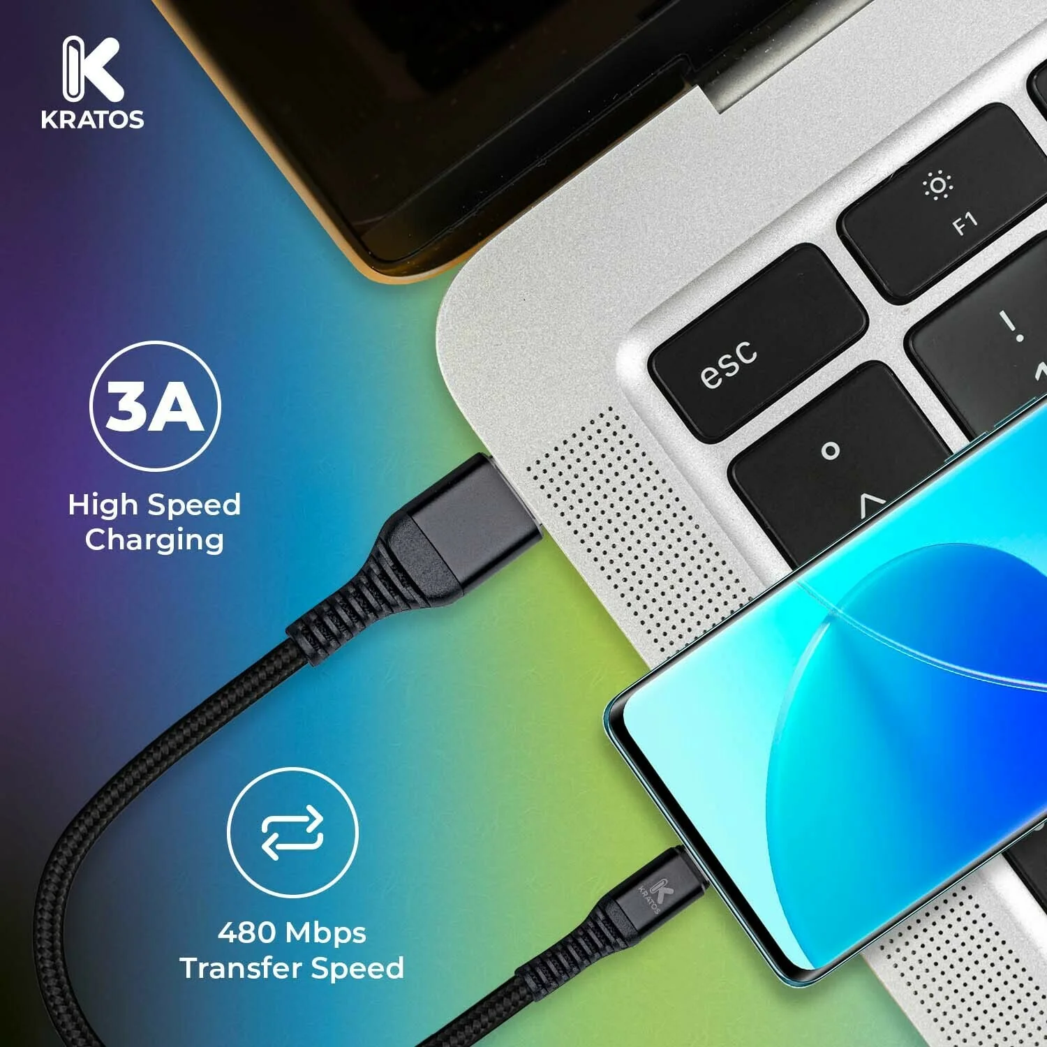 Kratos Power 6-Feet Long Tail Braided Aluminum Alloy USB-C to USB-A Cable (Black) - Image 7