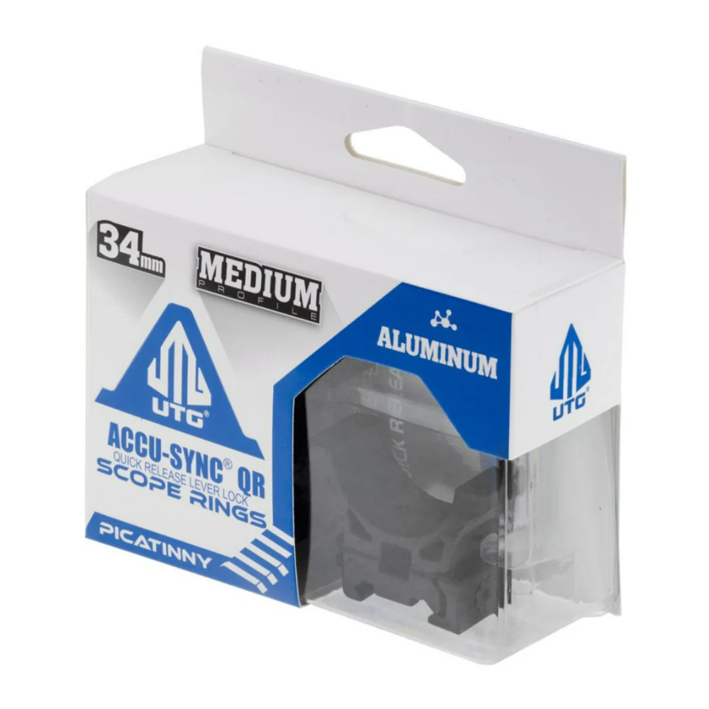 UTG ACCU-SYNC 34mm Picatinny Scope Rings with Locking Quick Release Lever (Black, Medium Profile) - Image 4