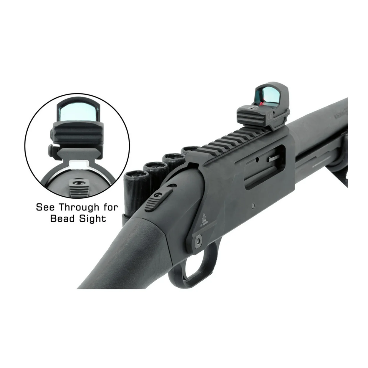 UTG Picatinny Optic Mount with See-Through for 12 Gauge MOSSBERG 590 and 500 Shotguns (Black) - Image 4
