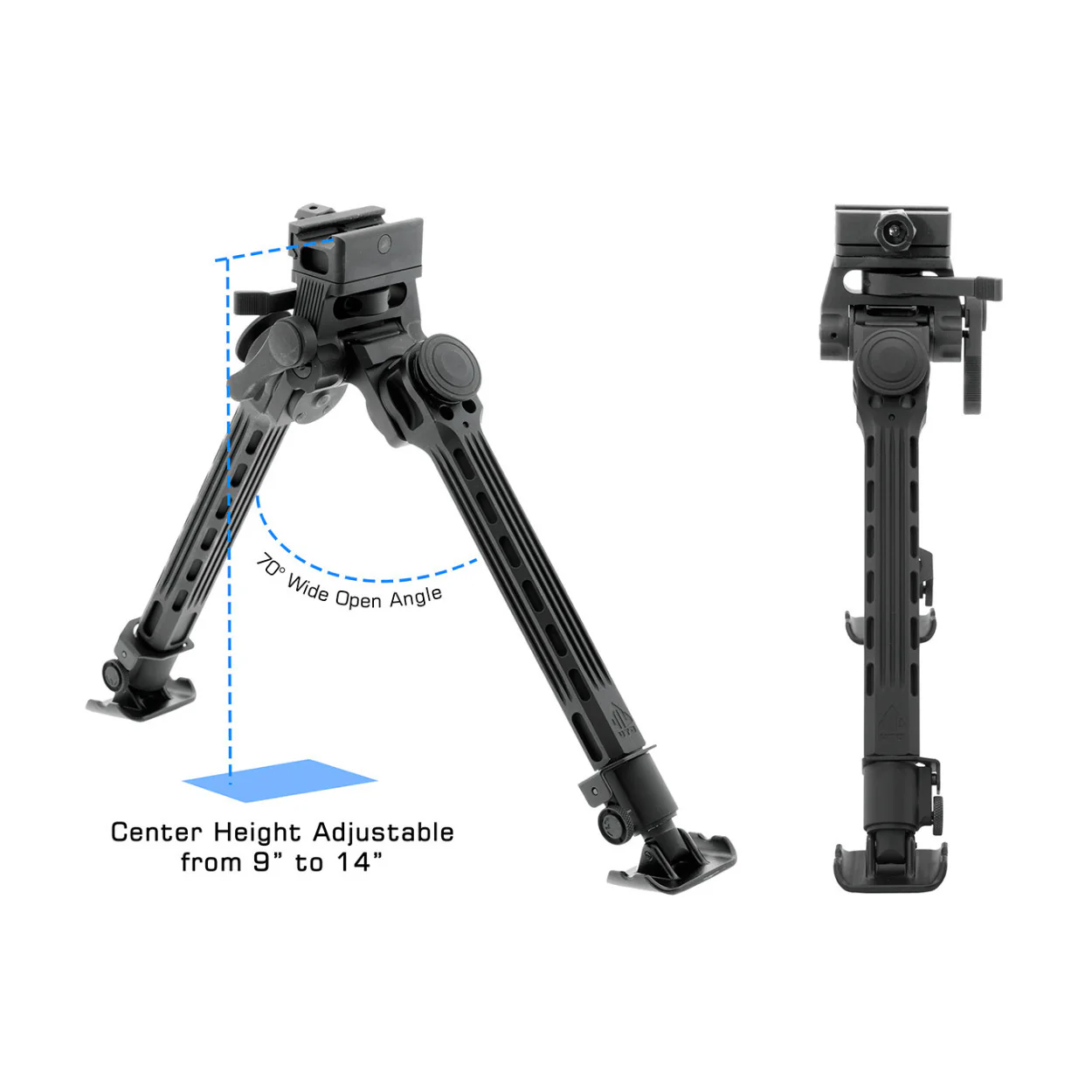 UTG Big Bore Full Stability Bipod 9 to 14-Inch Center Height, Picatinny (Black) - Image 2