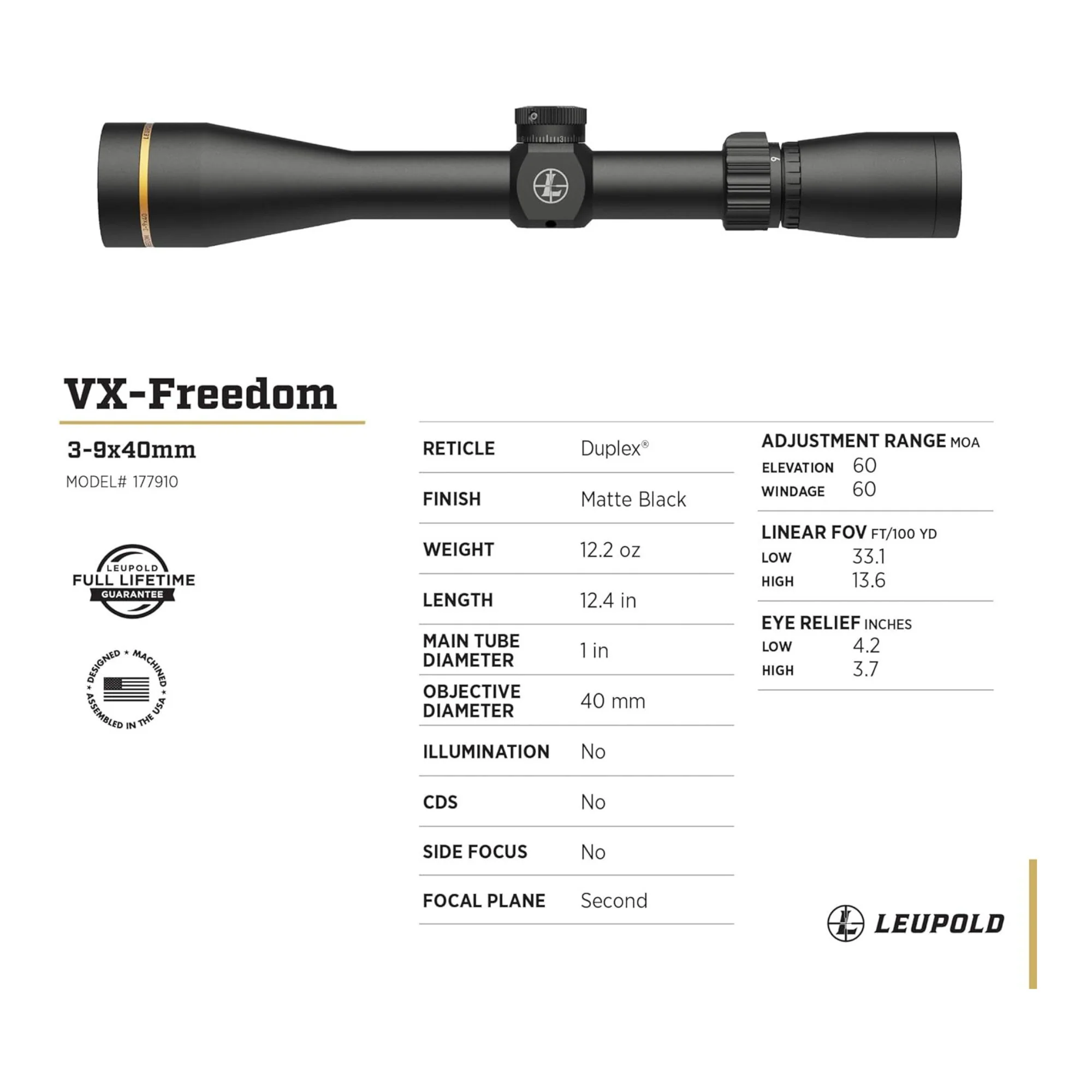 Leupold VX-Freedom 3-9x40mm Riflescope 350 Legend (Matte Black) - Image 4