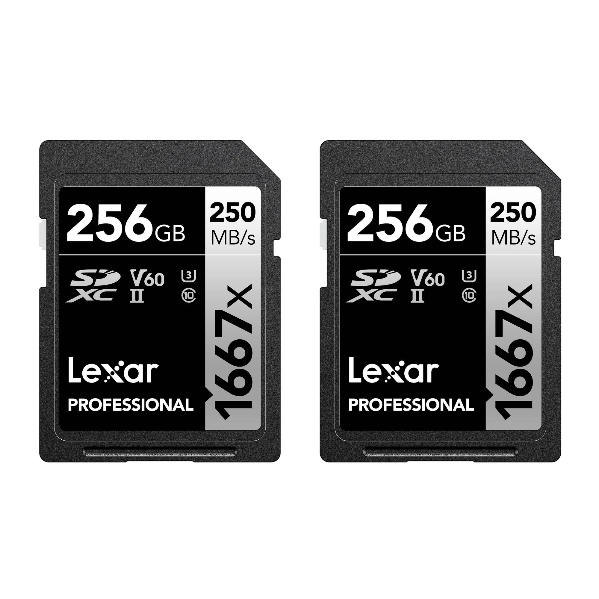 Lexar Professional SDXC 1667X UHS-II V60 4K 256GB Memory Card (2-Pack)