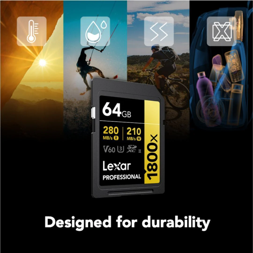Lexar Professional 1800x SDXC UHS-II Gold Series Memory Card with 4K Video Transfer (64GB) - Image 3