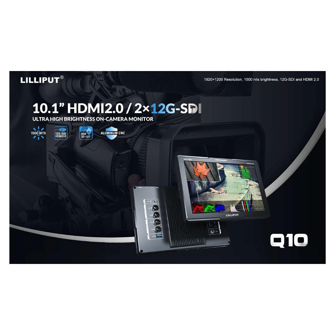 Lilliput Q10 10.1-Inch 1500Nits Ultra Bright LCD On-Camera Monitor with HDMI 2.0 and 12G-SDI (Black) - Image 5