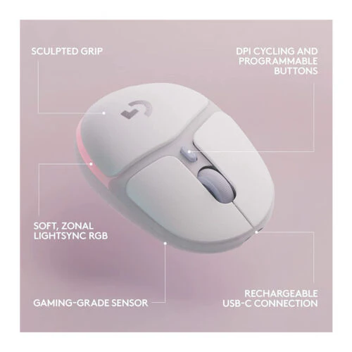 Logitech G705 Wireless Gaming Mouse with LIGHTSYNC RGB Lighting (White Mist) - Image 4