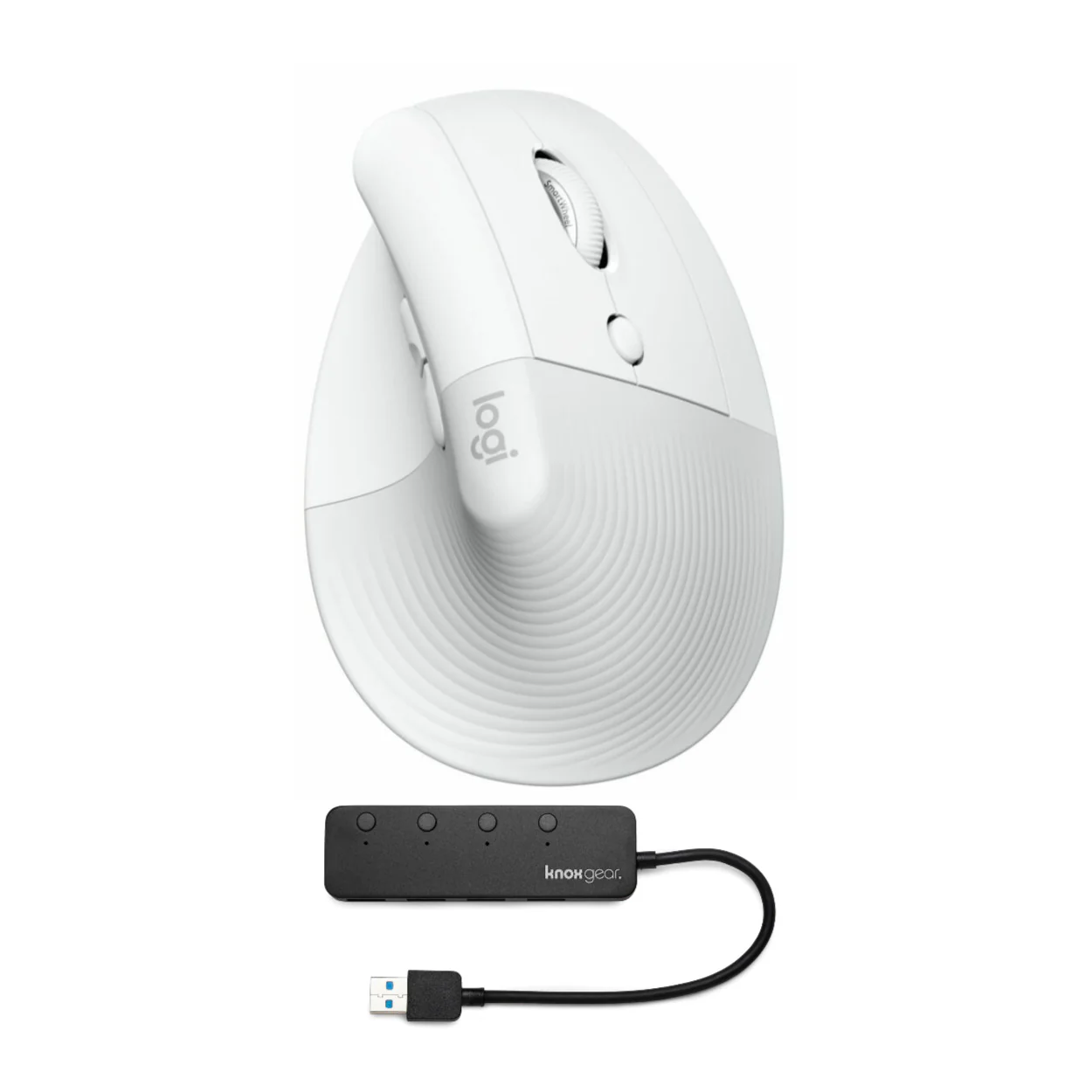 Logitech Lift Vertical Wireless Ergonomic Mouse (Pale Gray) and 4-Port USB 3.0