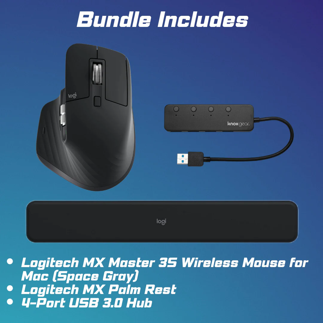 Logitech MX Master 3S Wireless Mouse for Mac with (Gray) 4-Port USB Hub Bundle - Image 9